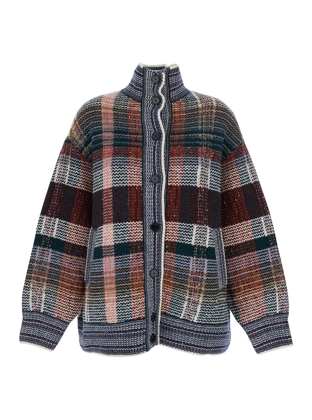 Multicolor Jacket with High Neck and All-Over Striped Motif in