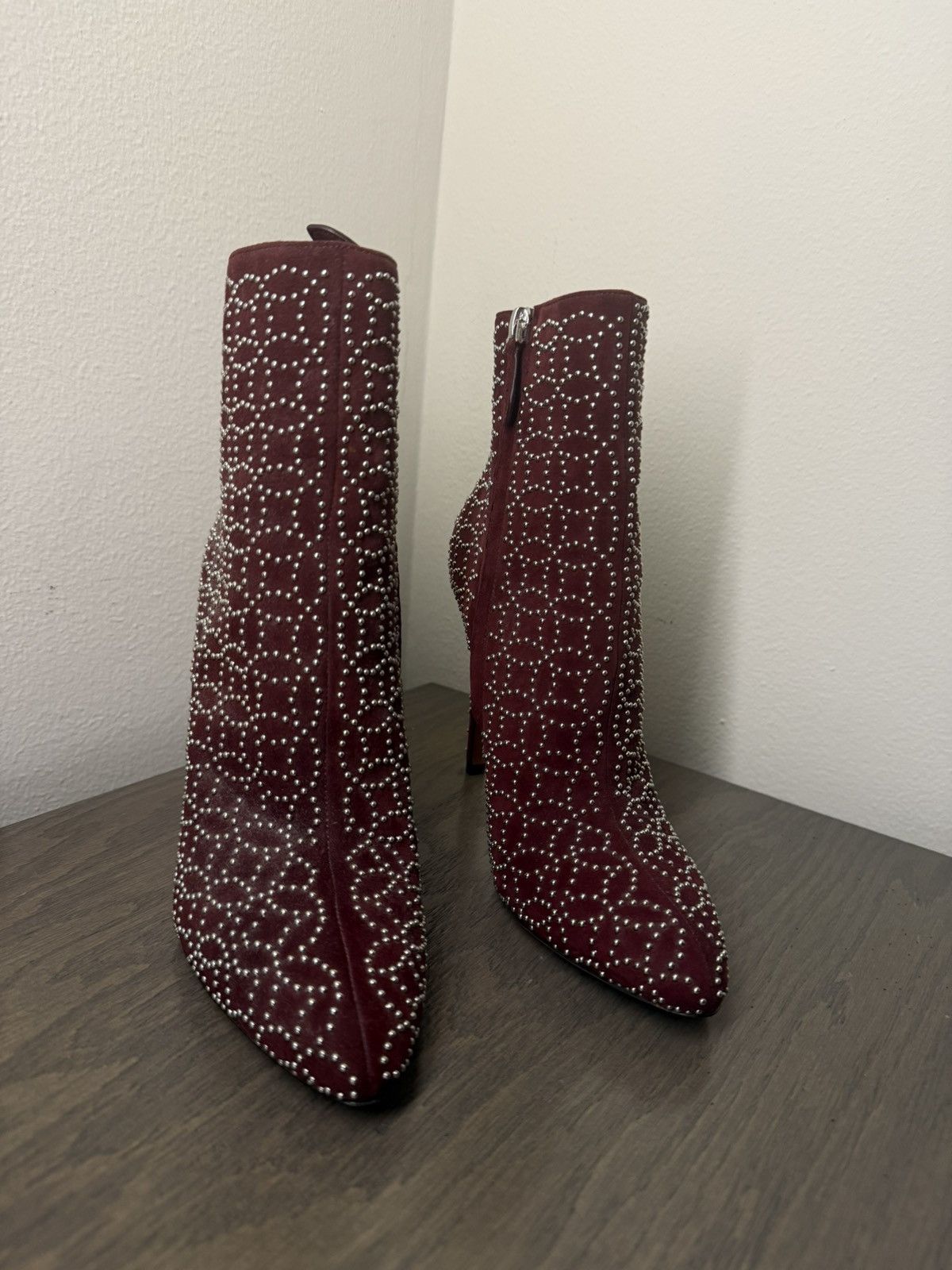 Alaia Alaia Suede Buegundy Studded Boots Size US 9.5 / IT 39.5 - 1 Thumbnail