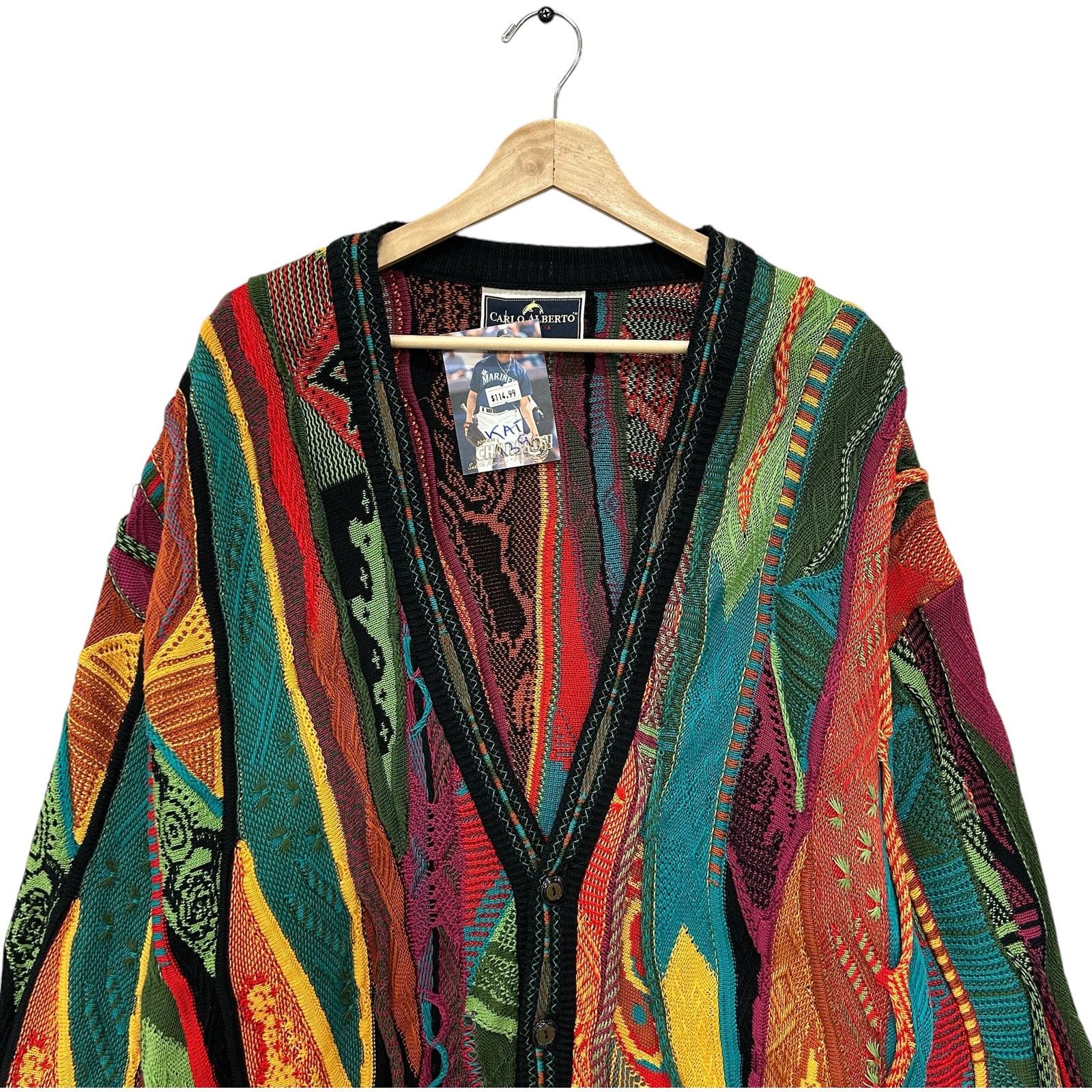 Vintage Vintage Carlo Alberto 3D Knit Cardigan Sweater 90s Large Size US L / EU 52-54 / 3 - 2 Thumbnail