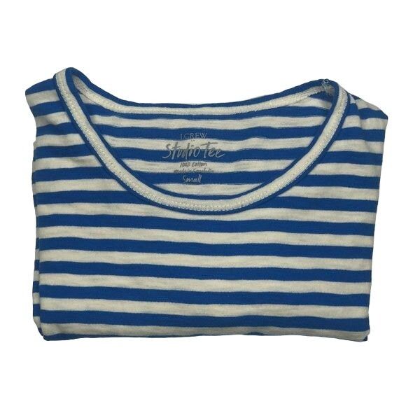 J.Crew J.Crew Factory Blue & Ivory Striped Cotton Tee Shirt S Size S / US 4 / IT 40 - 1 Thumbnail
