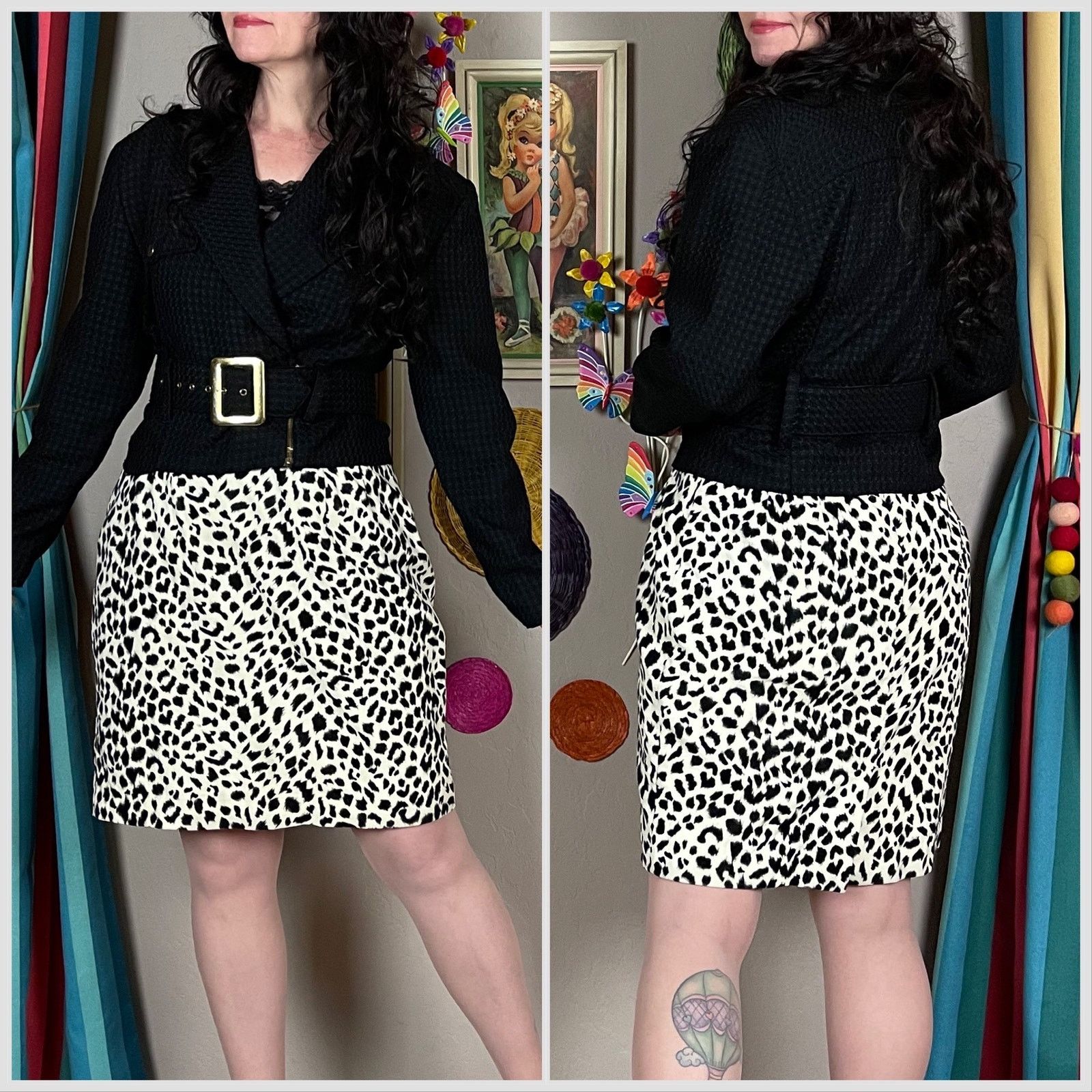 Vintage Vintage 1990s Black Crop Belted Moto Jacket Size M / US 6-8 / IT 42-44 - 4 Thumbnail