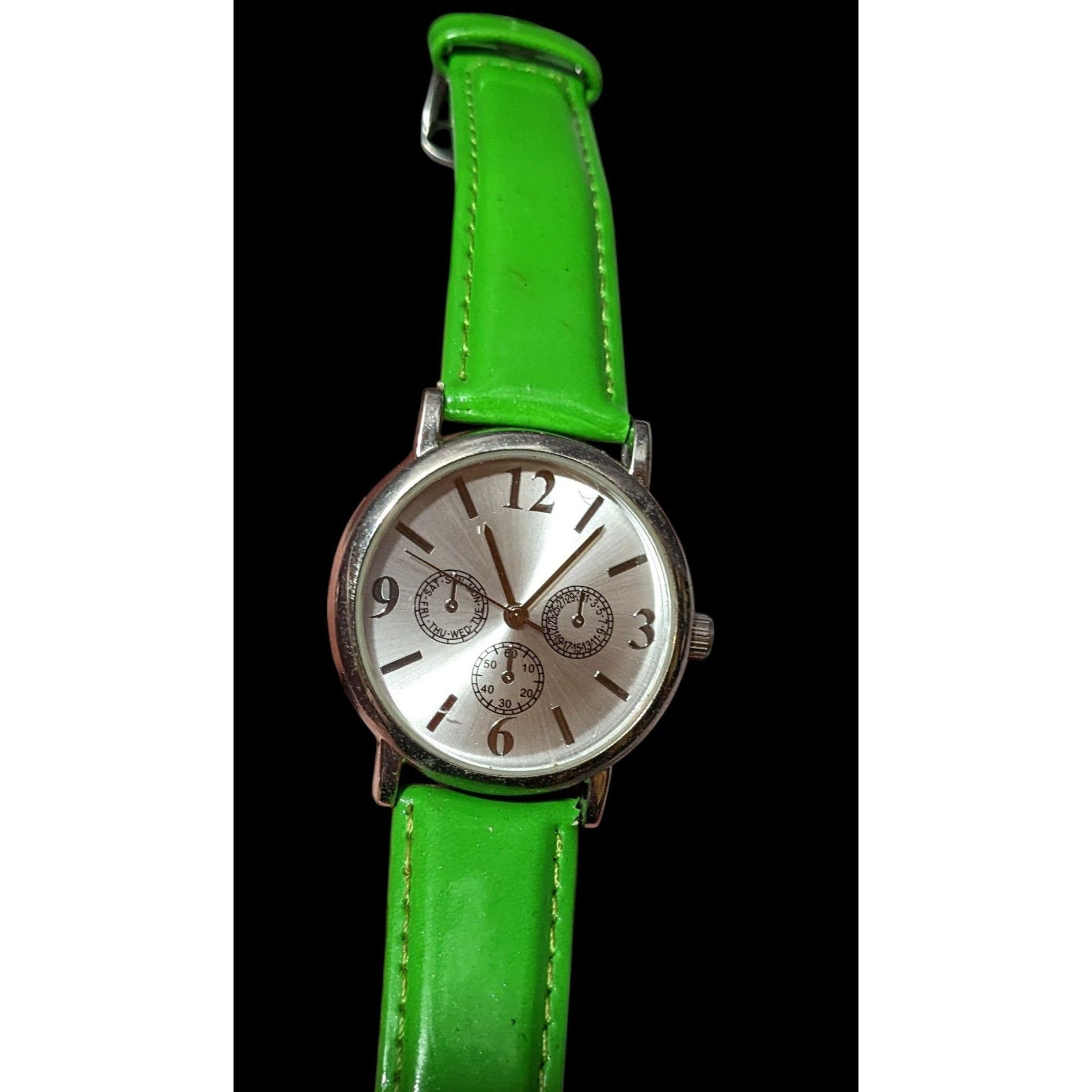 Other Lime Green Faux Leather Silver Tone Face Analog Watch Size ONE SIZE - 1 Thumbnail