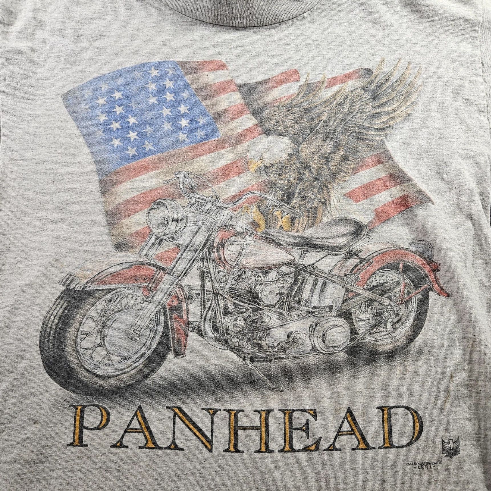 Vintage VINTAGE Panhead Shirt Mens M Gray CMJ Sportswear 90s Motorcycle USA Flag Graphic Print Crew Neck Short Sleeve Cotton Size US M / EU 48-50 / 2 - 2 Thumbnail