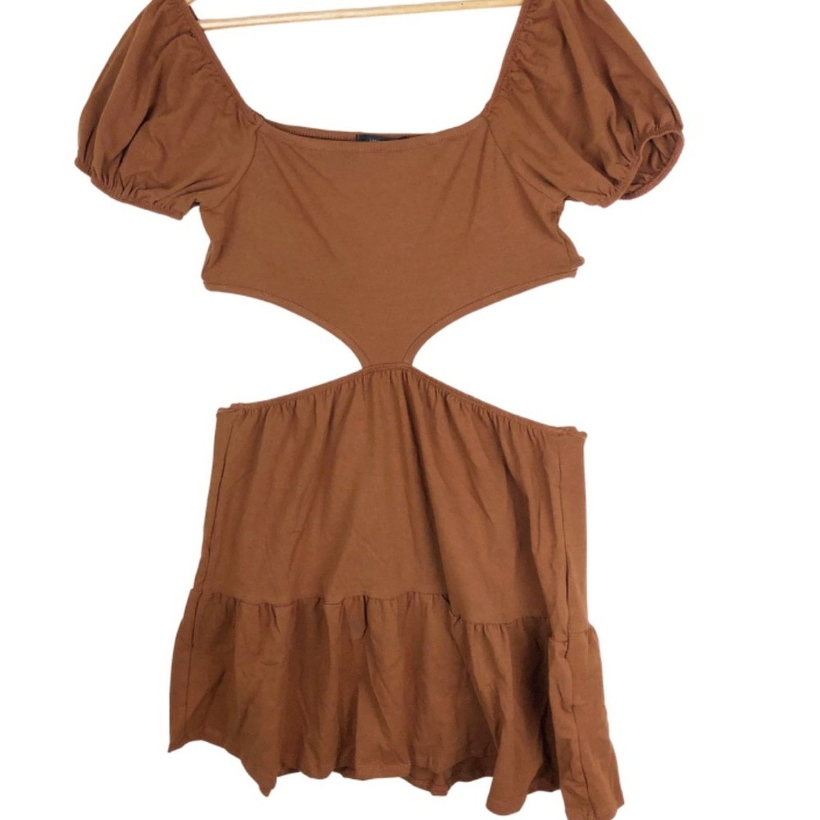 Forever 21 New Forever 21 Women’s Cutout Flounce-Hem Mini Dress Brown Size L / US 10 / IT 46 - 6 Thumbnail