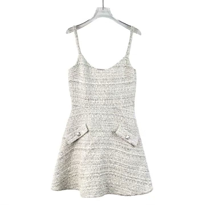 Valentino Valentino White Pocket Rivet Tweed Slip Dress Size S / US 4 / IT 40 - 1 Thumbnail