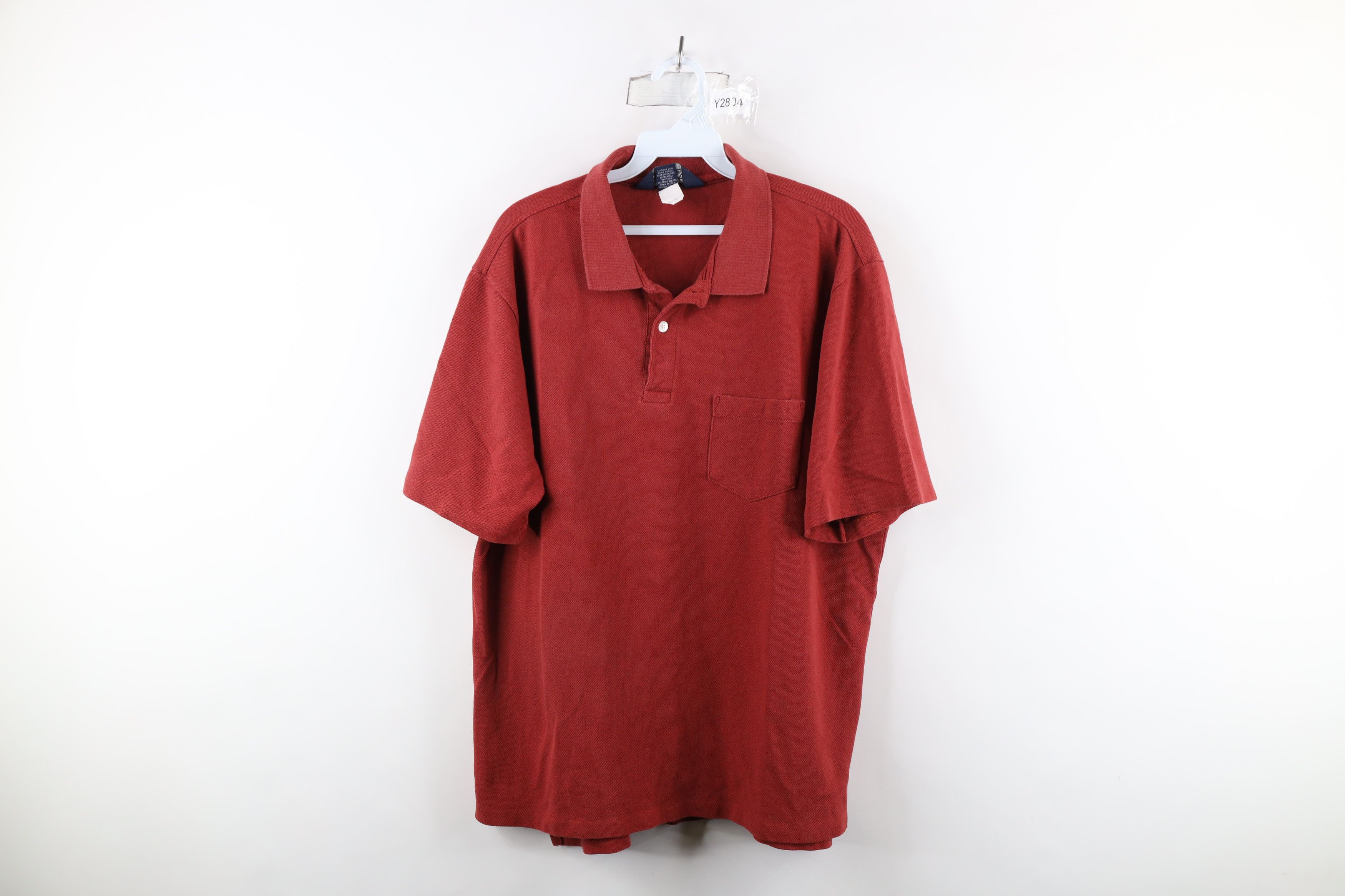 Lands' End × Vintage Vintage 90s Lands End Pique Cotton Pocket Polo Shirt Red USA Size US L / EU 52-54 / 3 - 1 Thumbnail