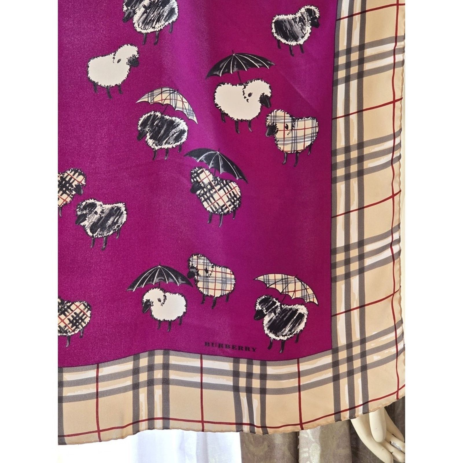 Burberry Burberry Silk Scarf Nova Check‎ Sheep Umbrella Print 18.5" Size ONE SIZE - 7 Thumbnail