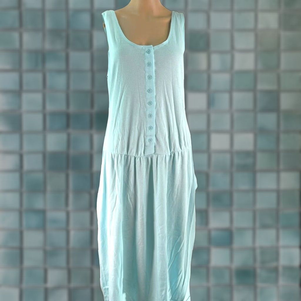 Vintage VINTAGE Favorites Womens Dress Sleeveless Scoop Neck Button Front Blue Midi Size Large Size L / US 10 / IT 46 - 1 Thumbnail
