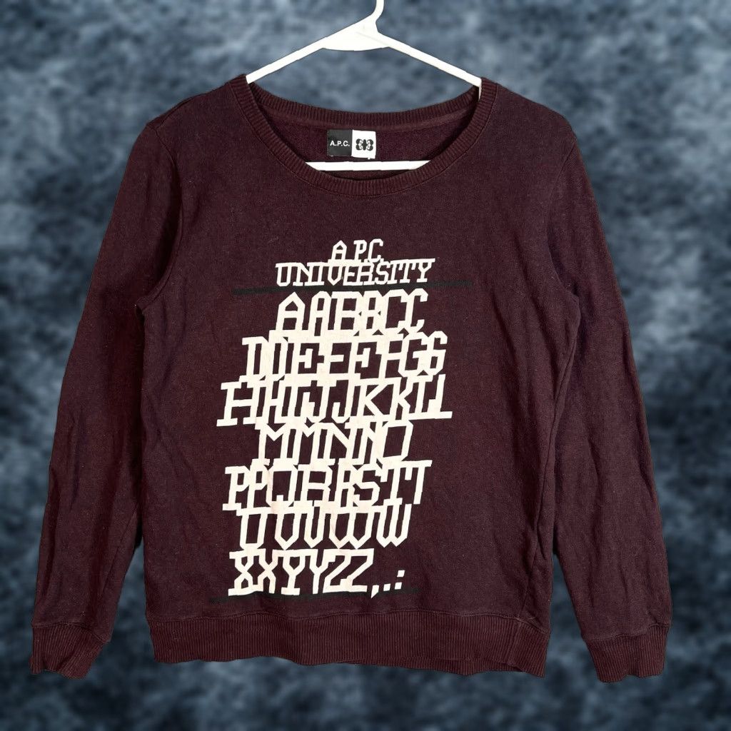 Vintage APC University Alphabet Sweater Womens XS Maroon Red Crewneck Sweatshirt Size XS / US 0-2 / IT 36-38 - 1 Thumbnail