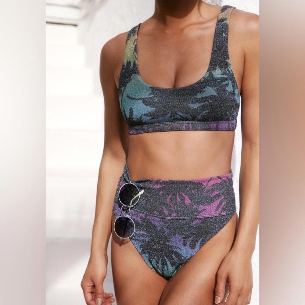 Designer Beach Riot l Rainbow Palm Madness High Waist Bikini M/L Size ONE SIZE - 1 Thumbnail