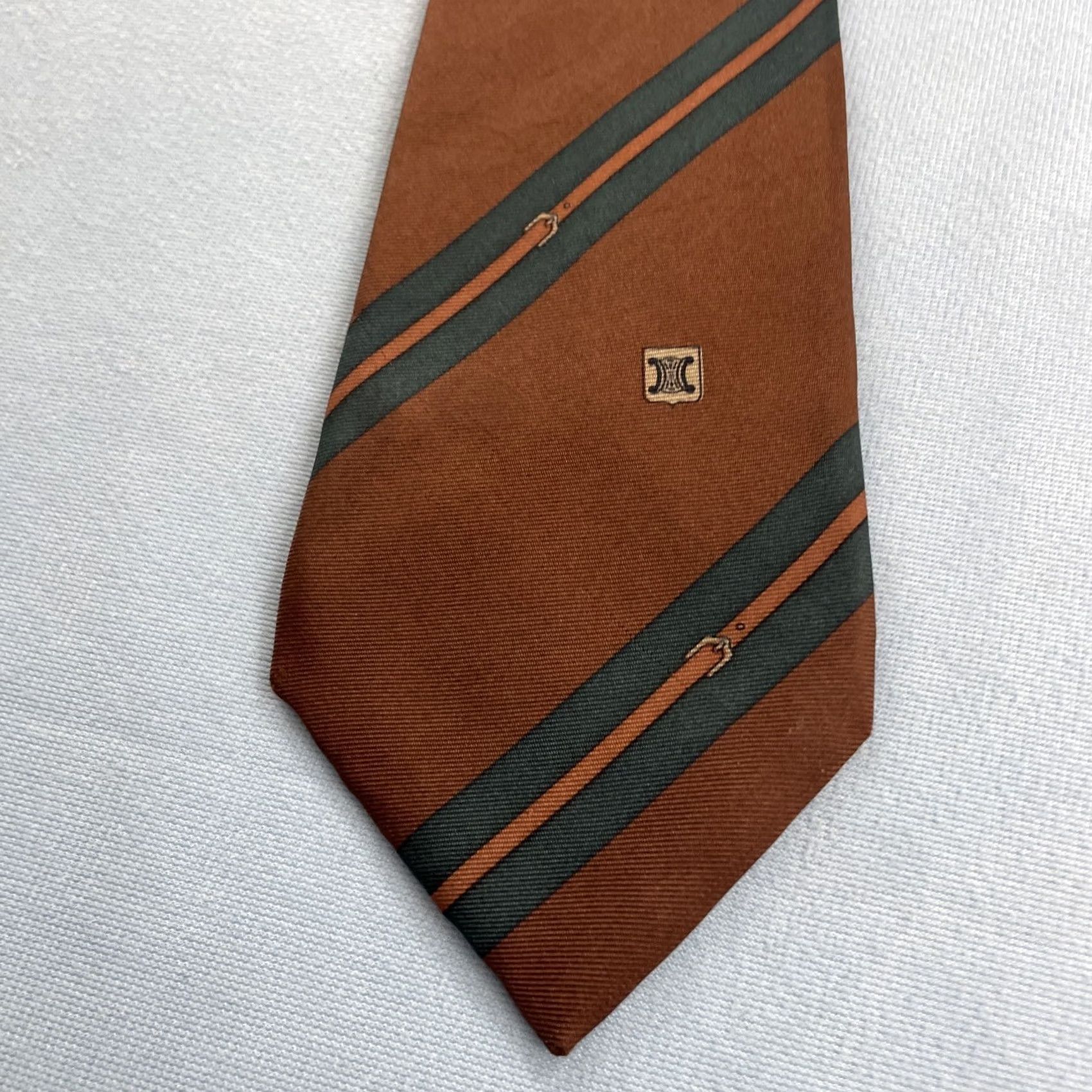 Celine VINTAGE CELINE Paris Silk Tie Equestrian Horse Stripe Monogram Logo Brown 3x62 Capsule Necktie - One Size, Men Size ONE SIZE - 7 Thumbnail