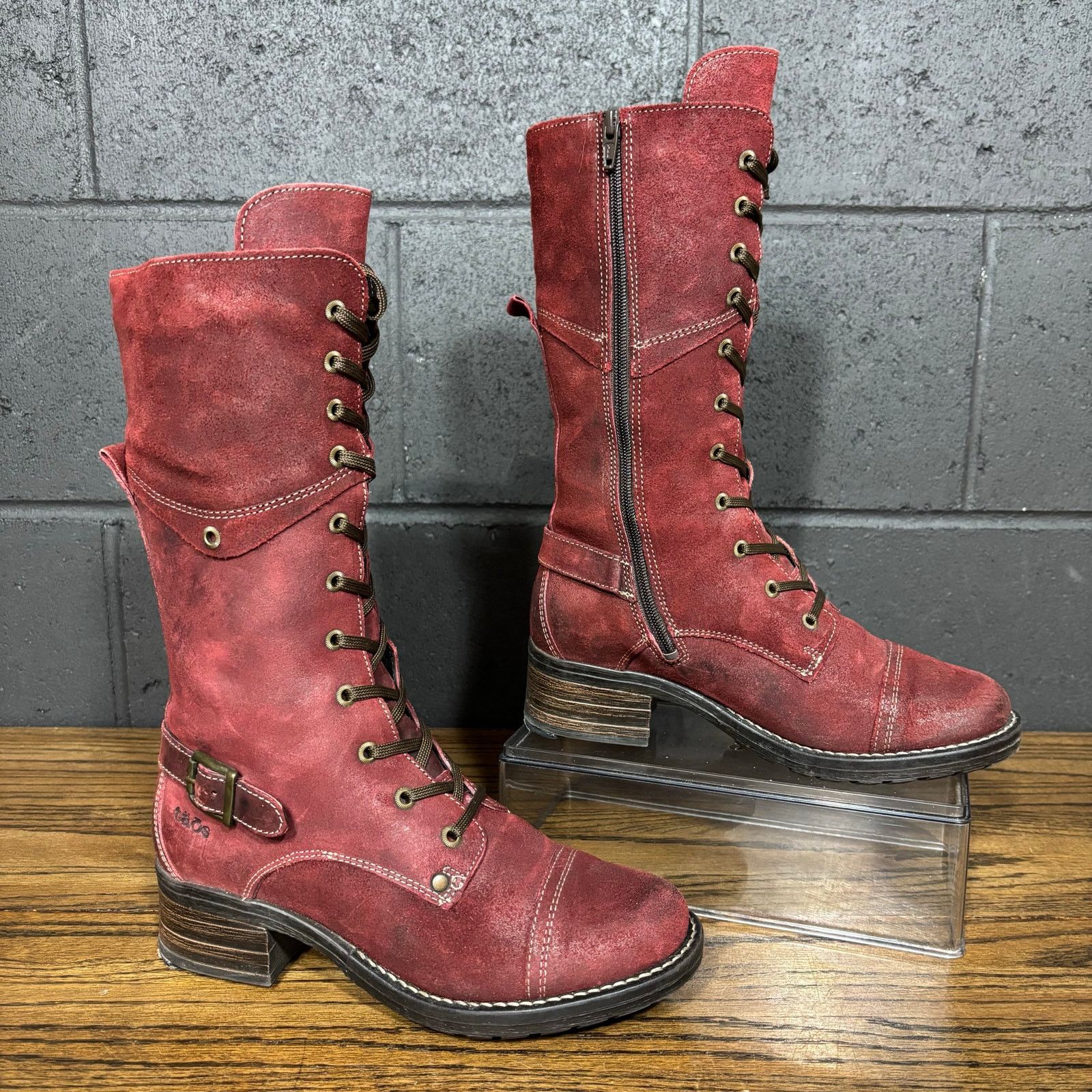 Taos Tall Crave Garnet Red Suede Lace Up Boots EU 38 US 7.5