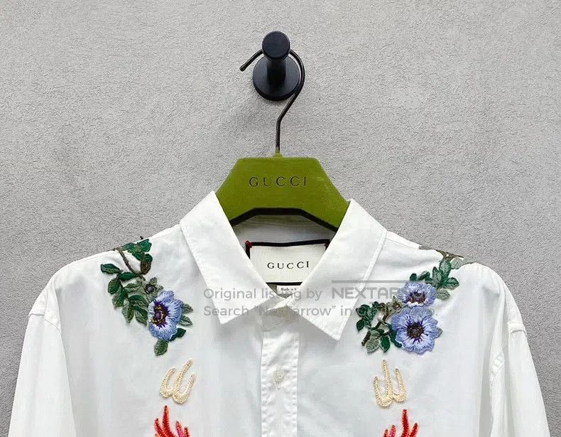 Gucci Gucci White floral embroidered shirt Size US XXS / EU 40 - 4 Thumbnail