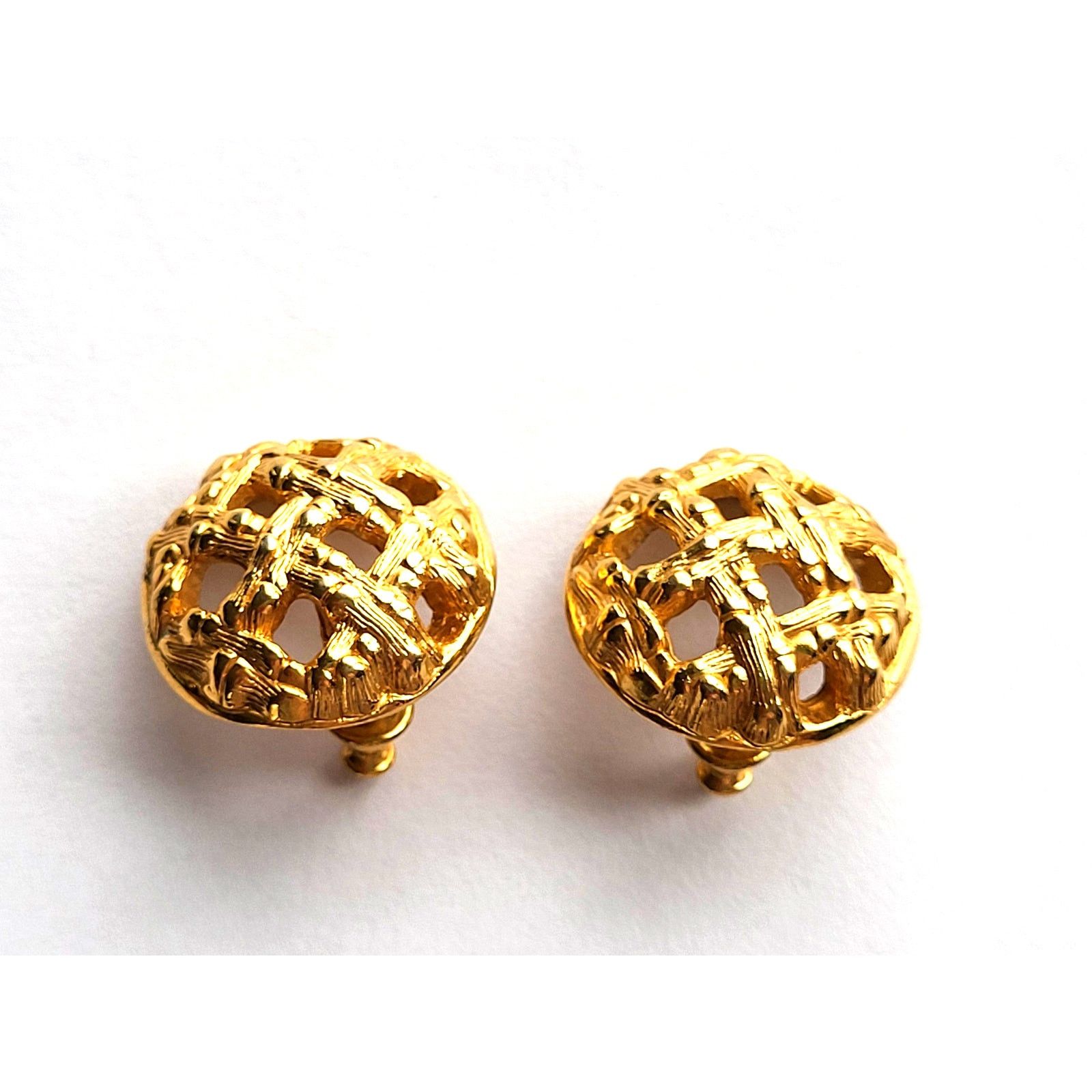 Monet Vintage Gold Monet Earrings Pierced Signed Basket Weave Size ONE SIZE - 2 Thumbnail