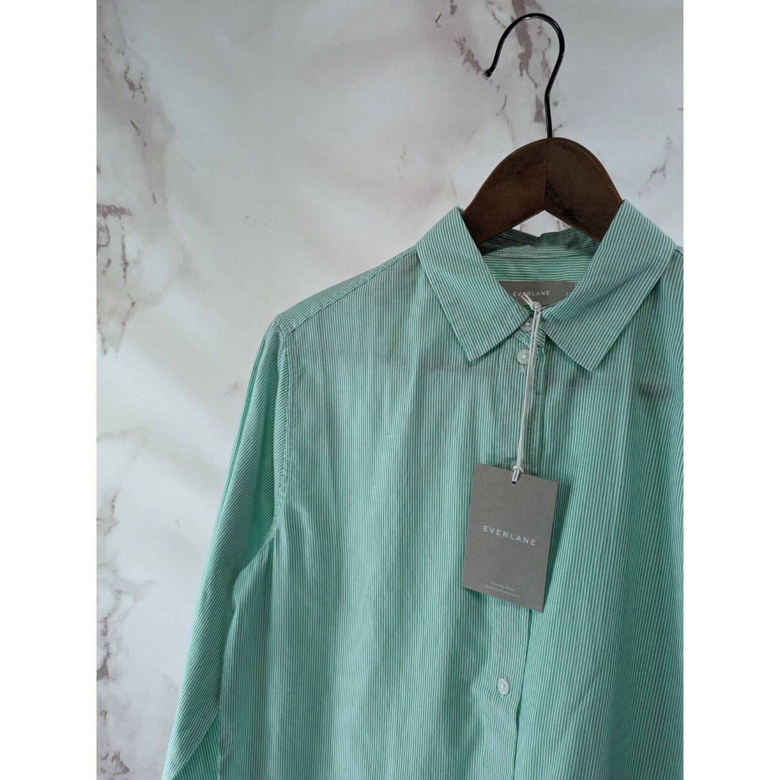 Everlane Everlane Shirt Women 4 S Green Striped Silky Cotton Relaxed Size S / US 4 / IT 40 - 2 Thumbnail