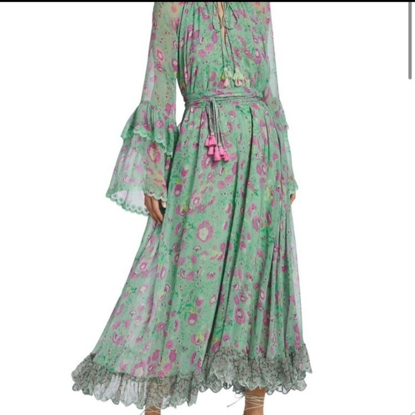 Hemant & Nandita NWT Hemant & Nandita Hera Long Green Floral Dress Size M / US 6-8 / IT 42-44 - 1 Thumbnail