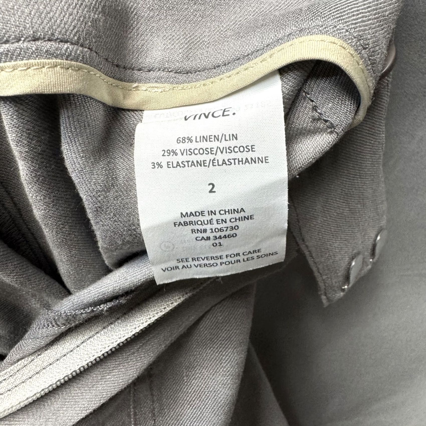 Vince Vince Shorts Womens 2 Gray Linen Blend Rolled Hem Pockets Lightweight Casual Chino, Regular, Flat Front, Belt Loops, Zip Fly Womens Size 26" / US 2 / IT 38 - 4 Thumbnail