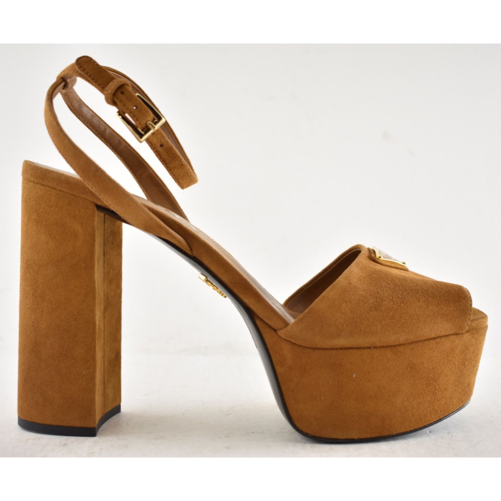 Prada Prada 115mm Cognac Brown Suede Platform Sandal 38.5 Size US 8.5 / IT 38.5 - 2 Thumbnail