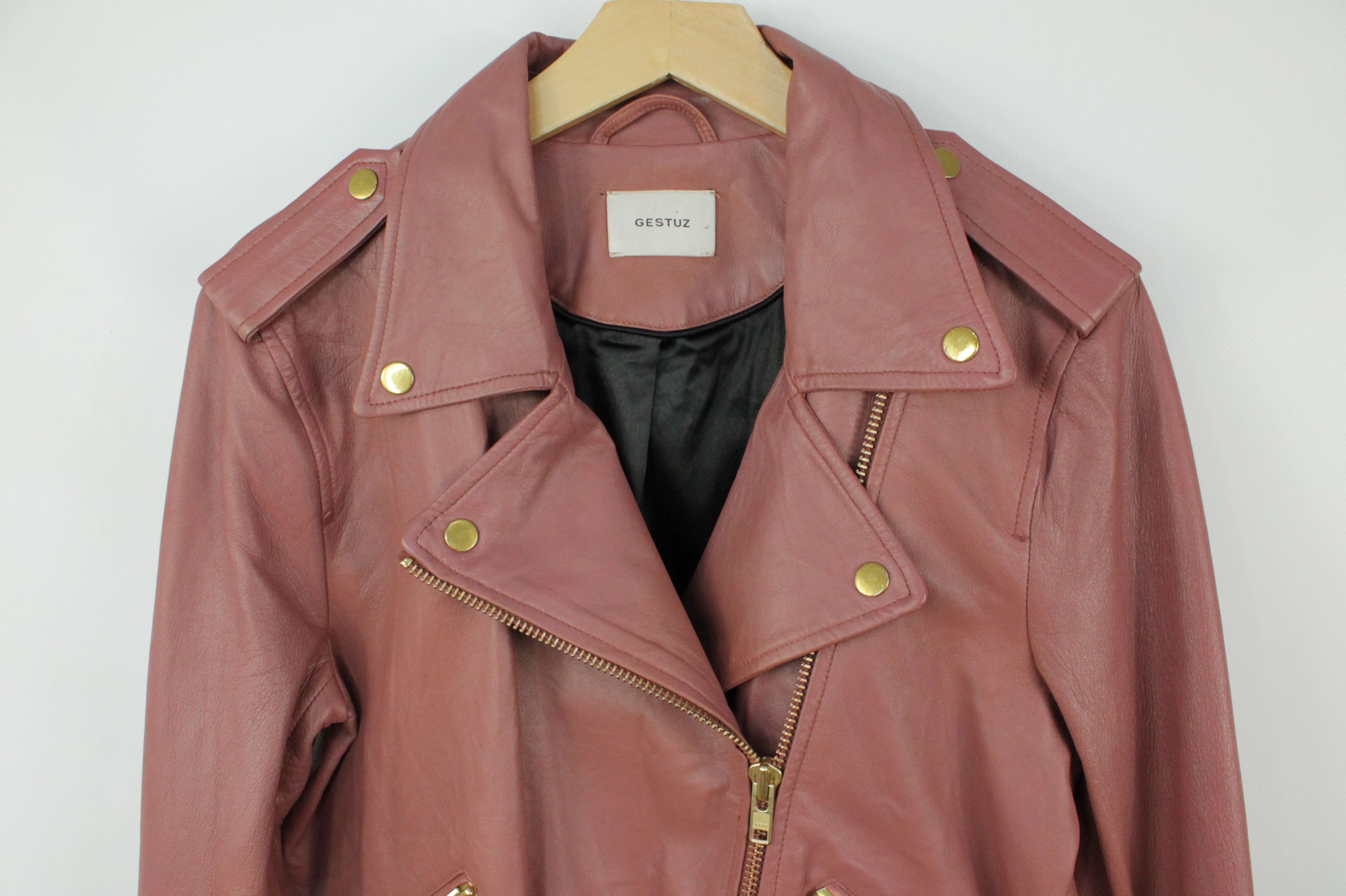 Gestuz Gestuz Edelly Colar Leather Biker Women's Belted Jacket Size L / US 10 / IT 46 - 2 Thumbnail