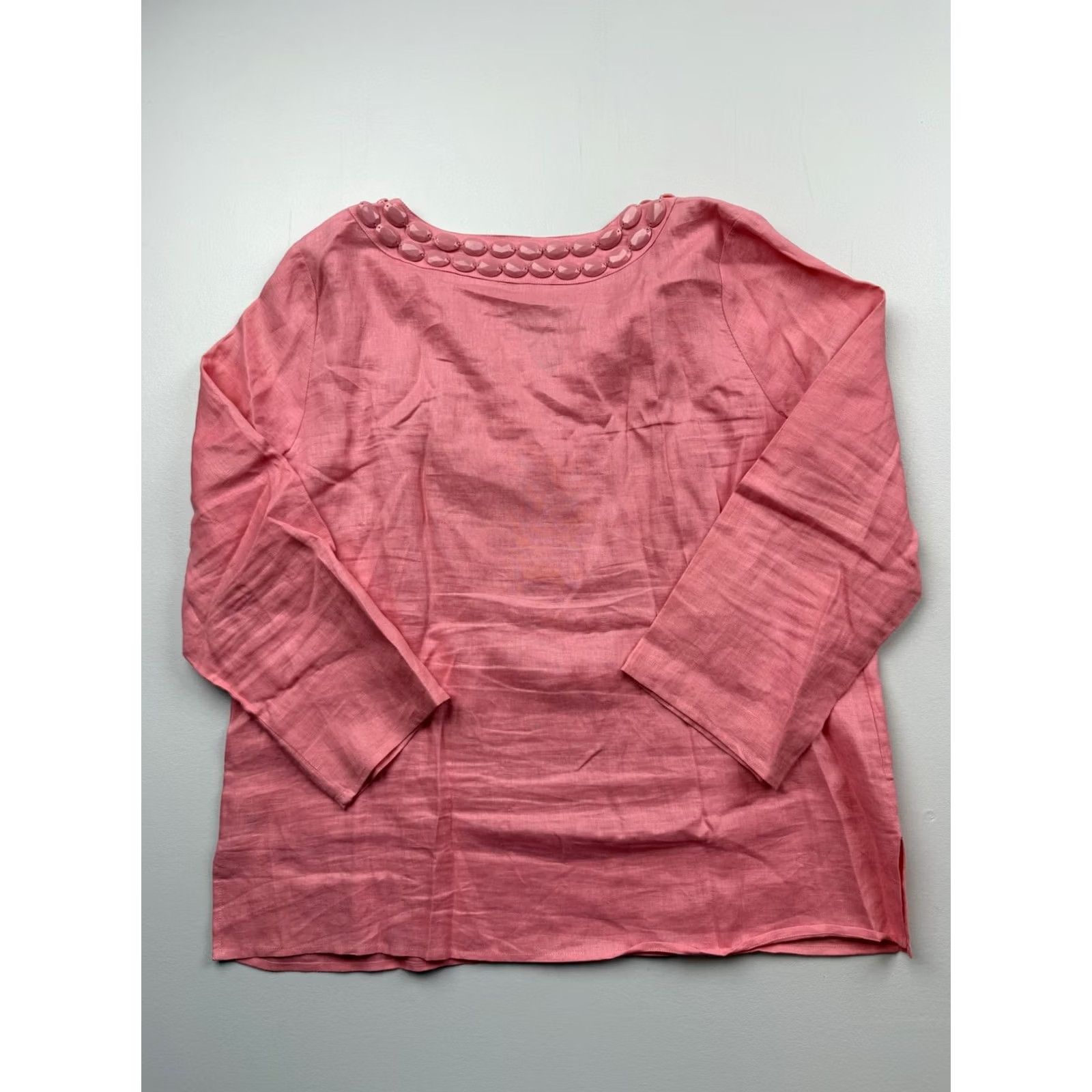 Talbots Talbots Womens Large Pink Beaded Tunic Top Size L / US 10 / IT 46 - 2 Thumbnail