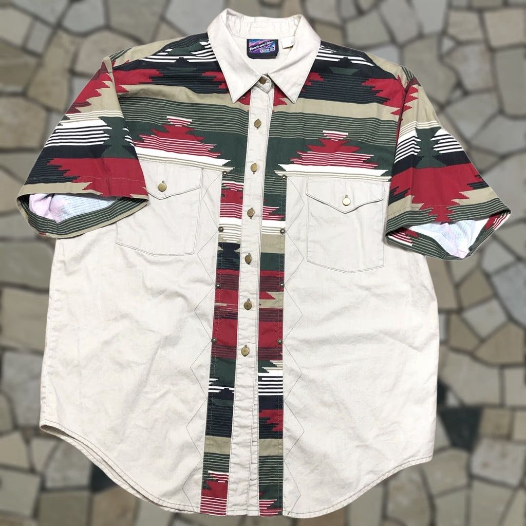 Vintage Ranch and Town Panhandle Slim Western Shirt Womens Large Tan Aztec Pearl Snap Shirt Size L / US 10 / IT 46 - 1 Thumbnail