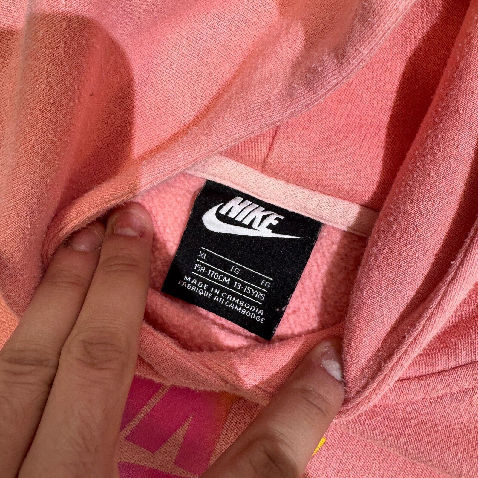 Nike × Vintage Vintage Nike Peach Cotton Hoodie Size S 90s Centre Swoosh Size US S / EU 44-46 / 1 - 6 Thumbnail