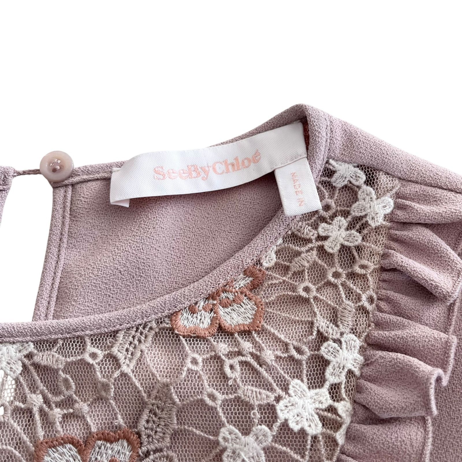 See by Chloe See by Chloe Pink Ruffled Lace Bib Tiered Midi Dress Size XS / US 0-2 / IT 36-38 - 3 Thumbnail