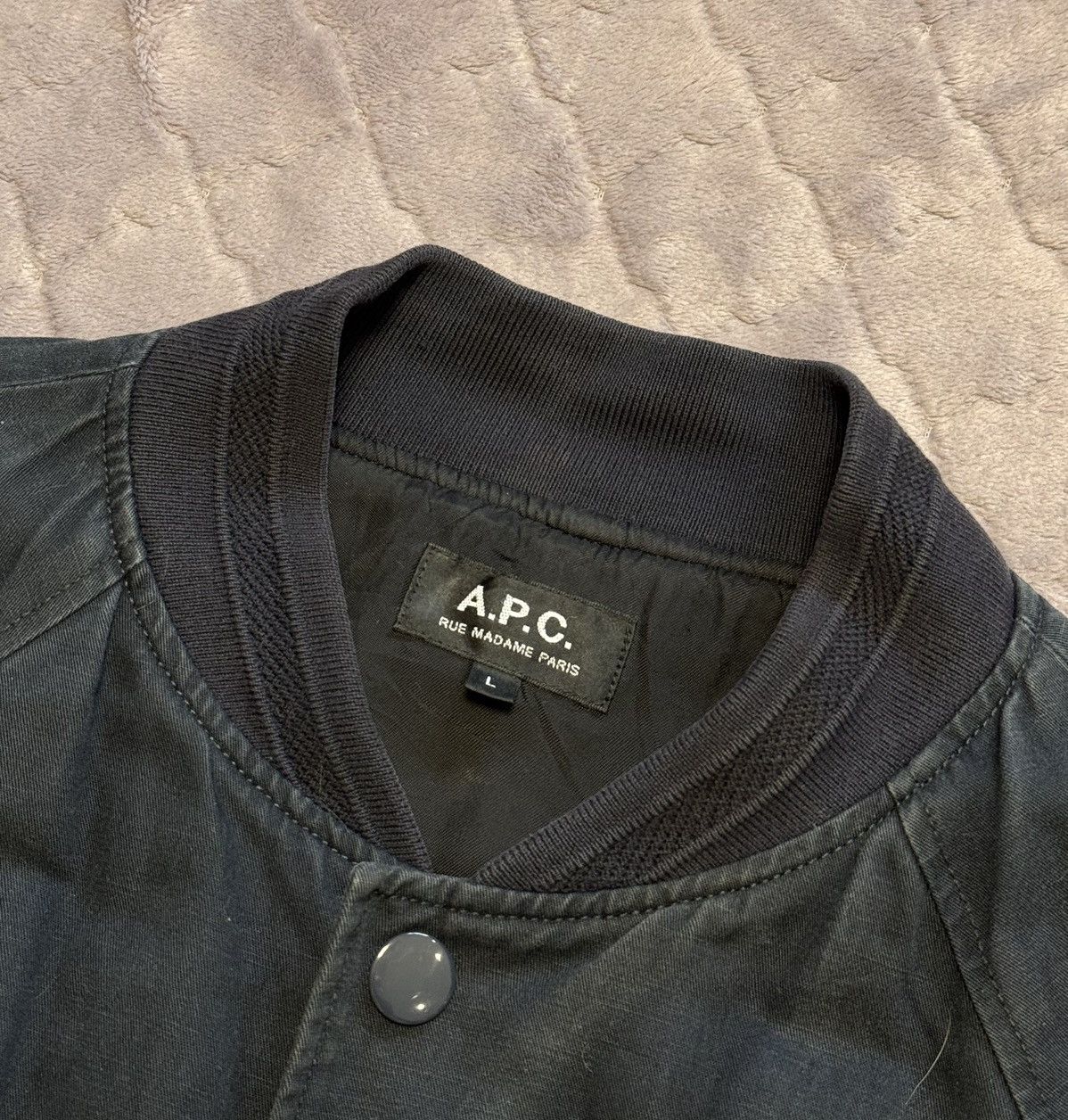 A.P.C. × Japanese Brand 🇯🇵A.P.C Navy Kenickie Teddy Dark Navy Bomber Jacket Size US L / EU 52-54 / 3 - 6 Thumbnail