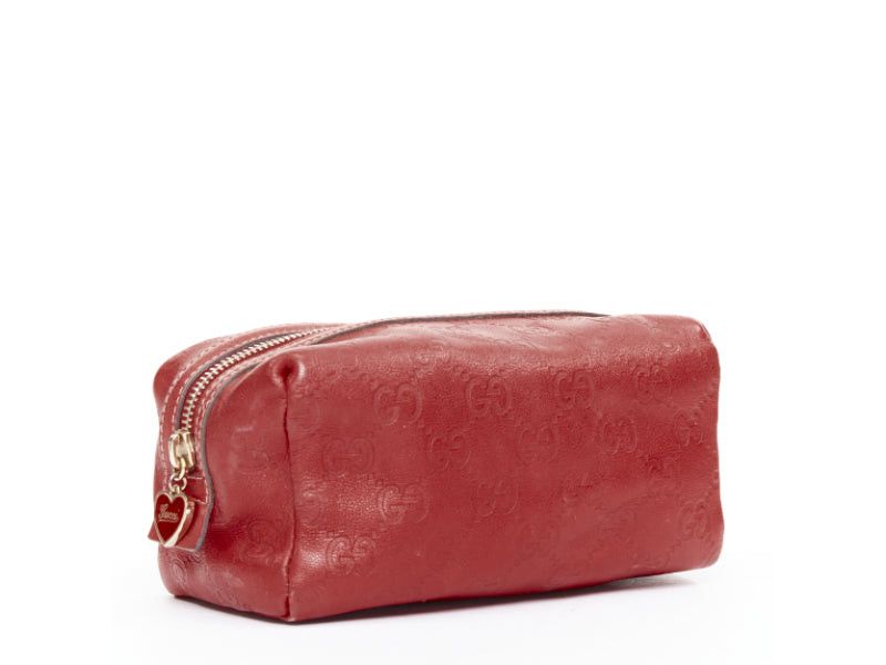 Gucci GUCCI Vintage Guccissima red leather GG emboss gold heart zip pouch make up bag Size ONE SIZE - 1 Thumbnail