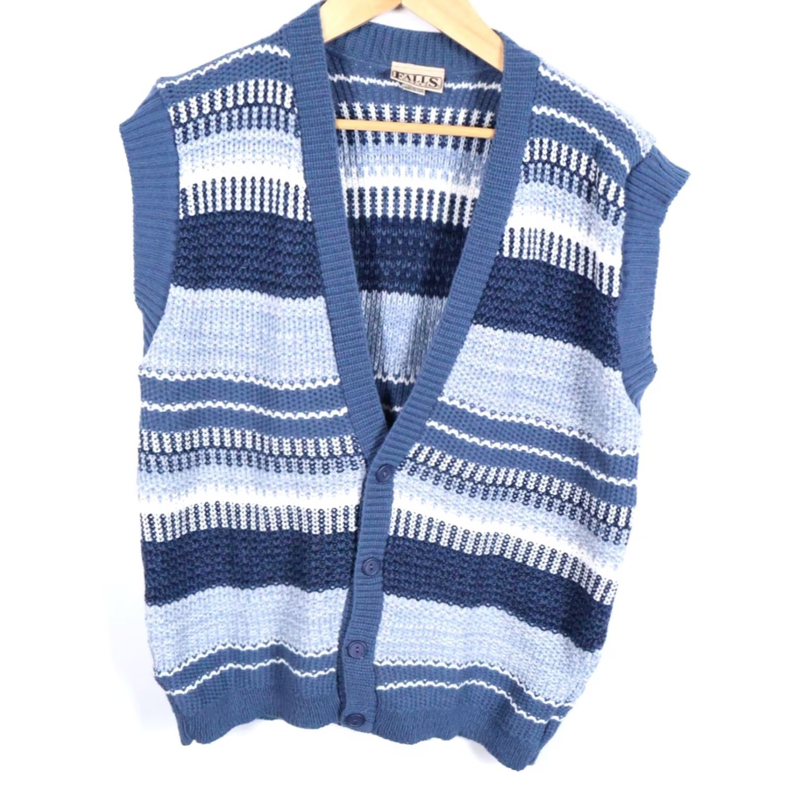 Vintage VINTAGE Falls Creek Sweater Vest Mens Large Blue Stripe Button Up Lightweight Acrylic Knit 90s Retro Casual Men Size US L / EU 52-54 / 3 - 2 Thumbnail