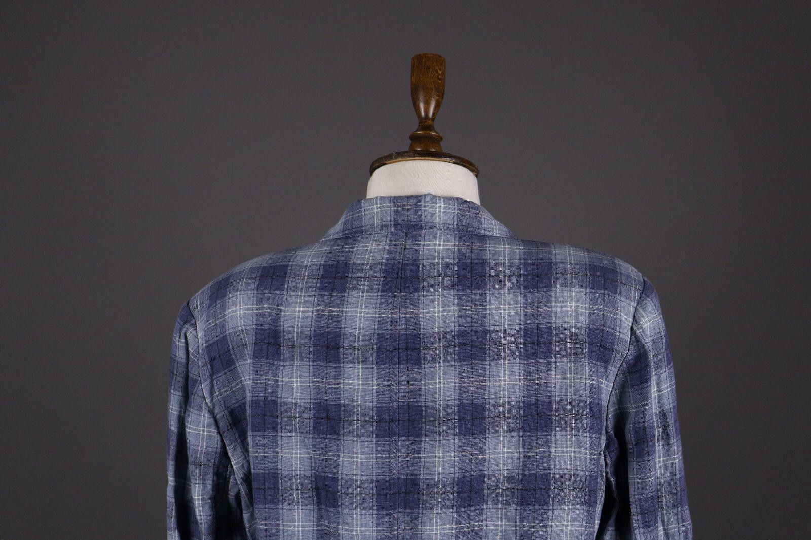 L.L. Bean L.L. Bean Petite Blue Check 100% Linen Blazer Jacket Size Size M / US 6-8 / IT 42-44 - 6 Thumbnail
