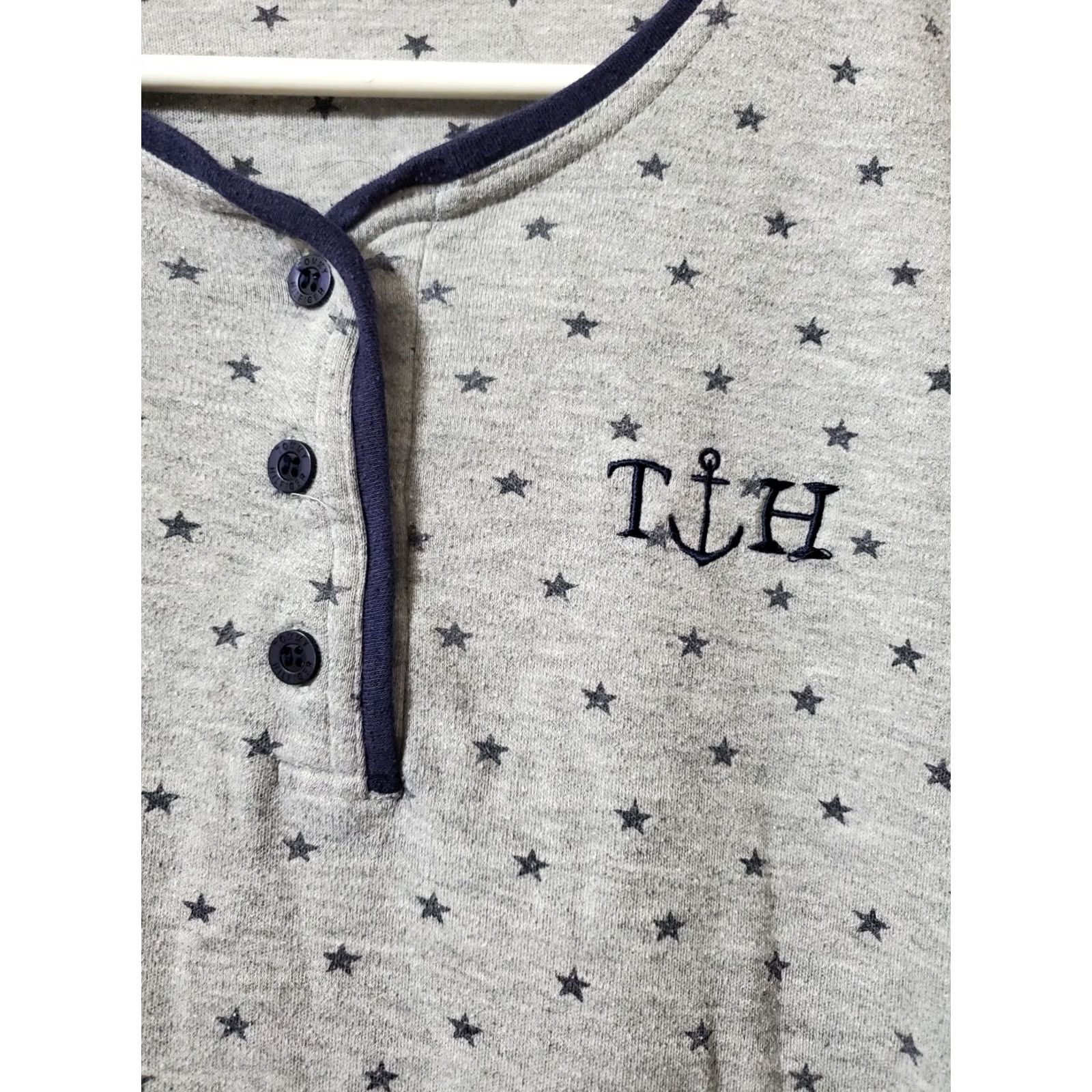 Tommy Hilfiger Tommy Hilfiger Sleepwear Women's Size S Gray Nightgown Henley Long Sleeve Star AOP Logo Comfort Shirt Dress Nightgown Size ONE SIZE - 2 Thumbnail