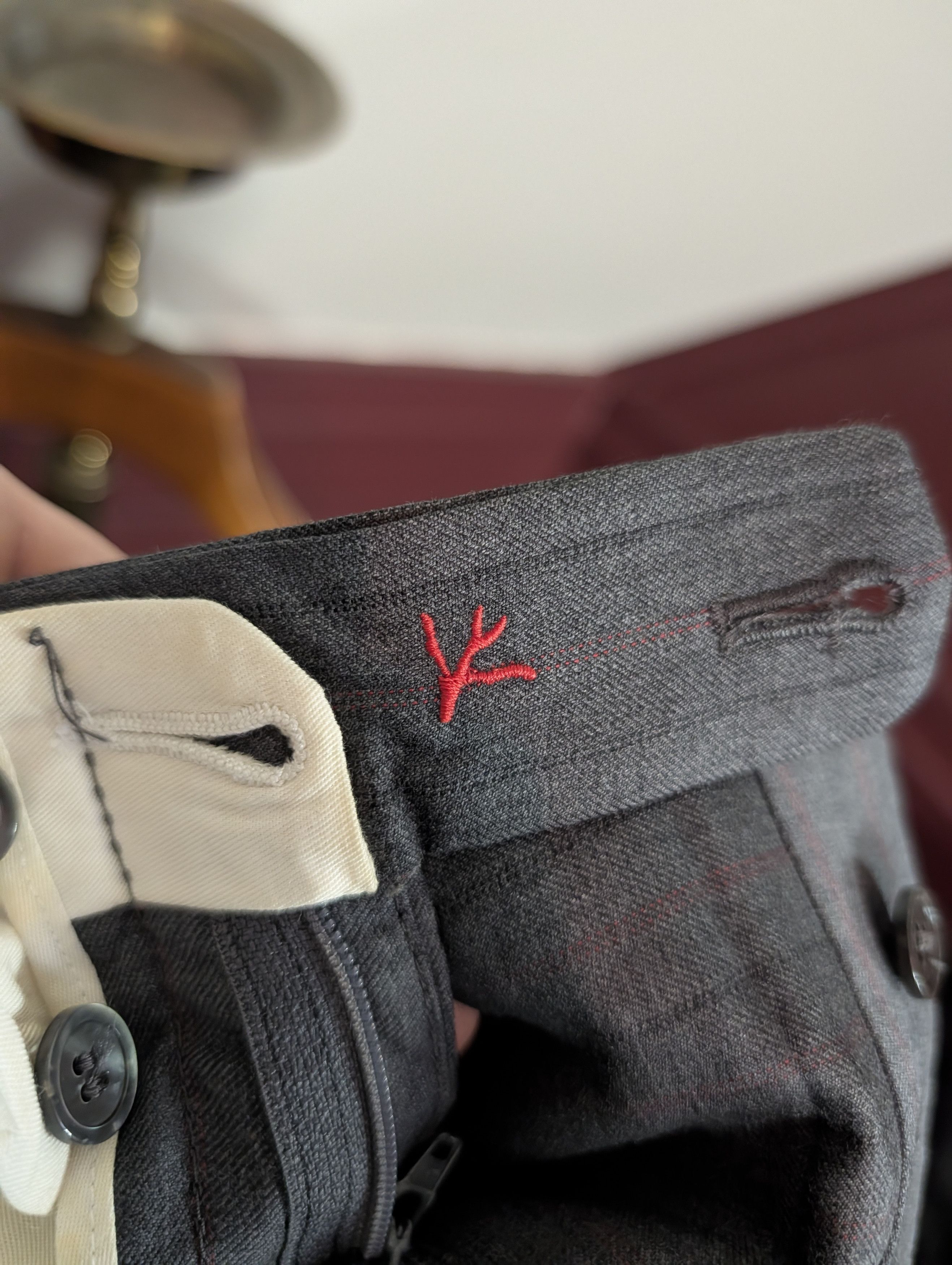 Isaia Timeless 140s wool pinstriped logo embroidery cuff pants Size US 40 / EU 56 - 15 Thumbnail