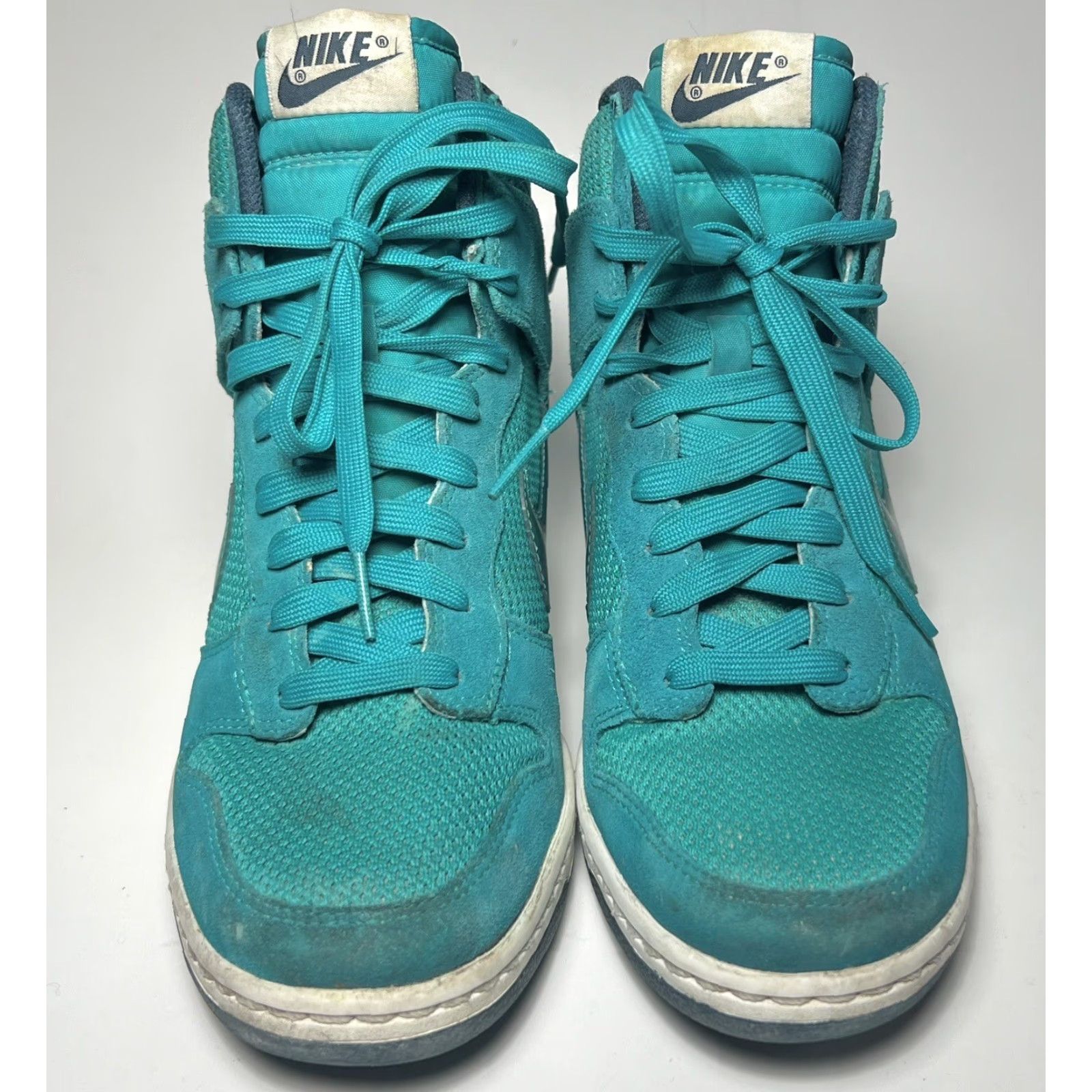 Nike VINTAGE Nike Dunk Sky Hi Turquoise Turbo Green 644877-300 Wedge 9 Womens Leather Sneaker Turquoise Sky Hi Nike Dunk 90s? Size US 7 / IT 37 - 3 Thumbnail