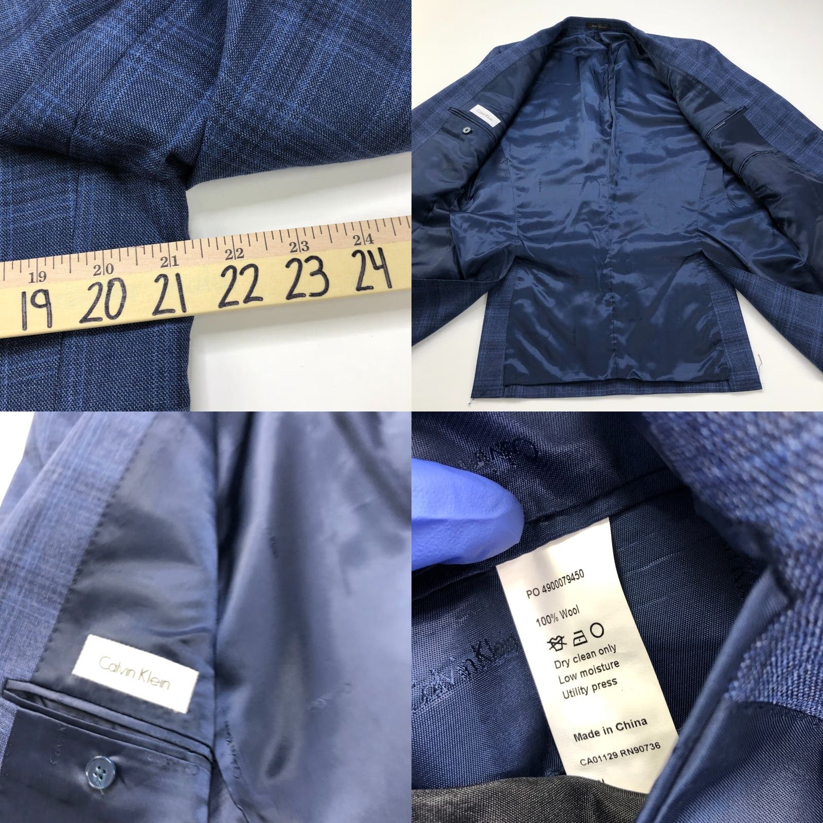 Calvin Klein Calvin Klein Men's Wool Plaid Button Suit Jacket Blue Notch Lapel 2-Button Single-Breasted 40 Regular Size 40R - 9 Thumbnail