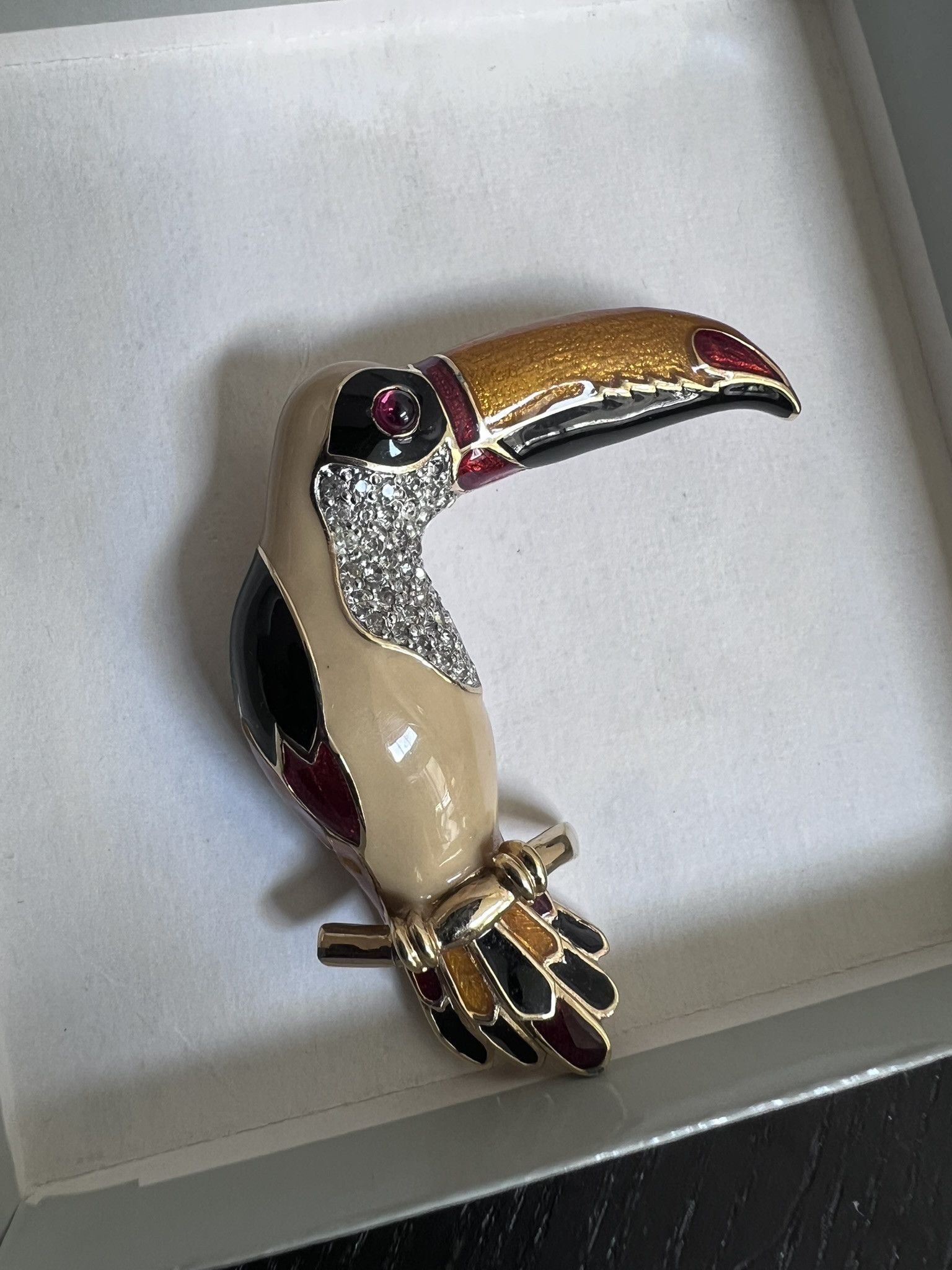 Judith Leiber Toucan Enamel Bird Gripoix Rye Pin Brooch
