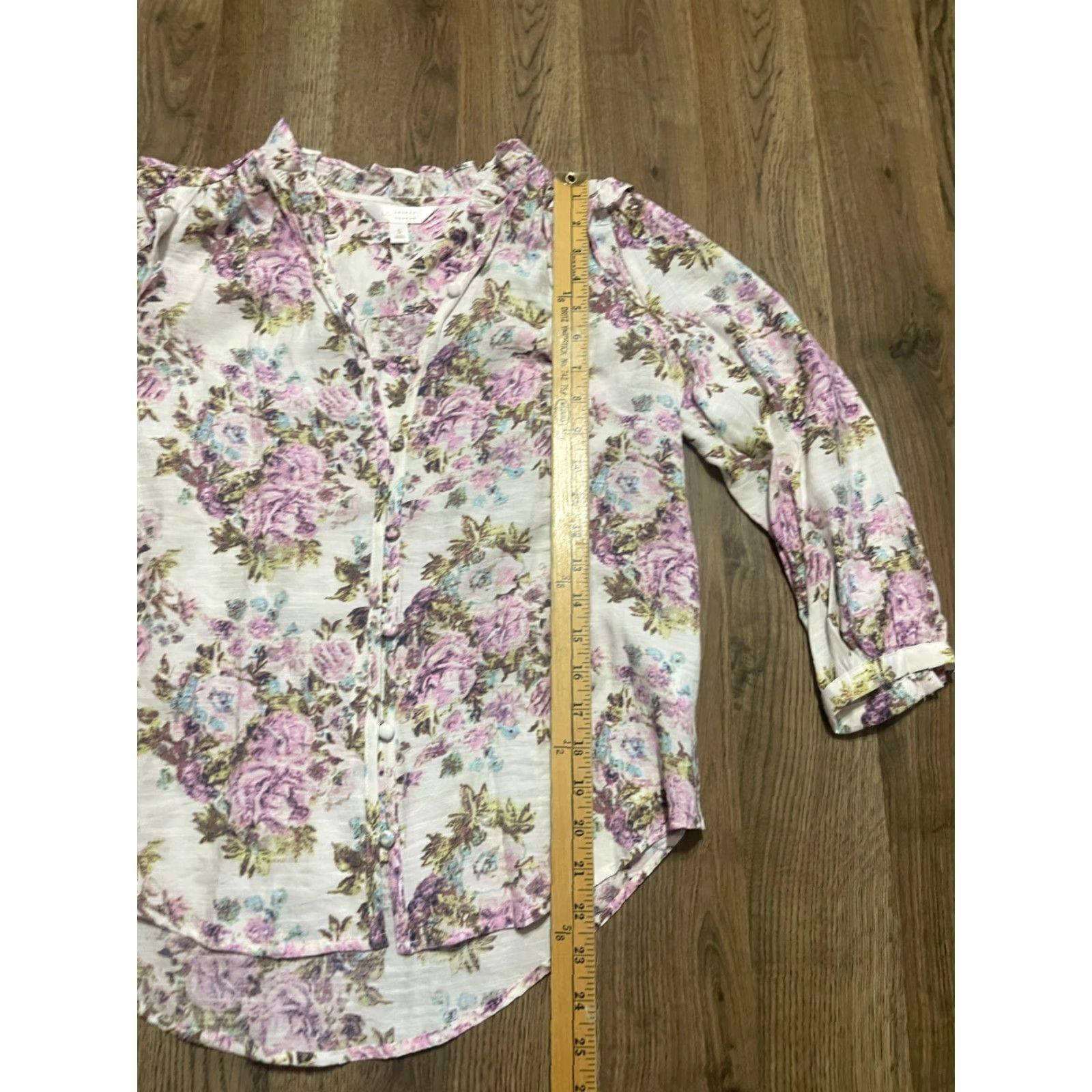 Vintage LC Lauren Conrad Blouse Women's Size Small Button-Up Floral Purple White Long Sleeve Shirt Casual Modern Fall Spring Summer Womens Size S / US 4 / IT 40 - 7 Thumbnail