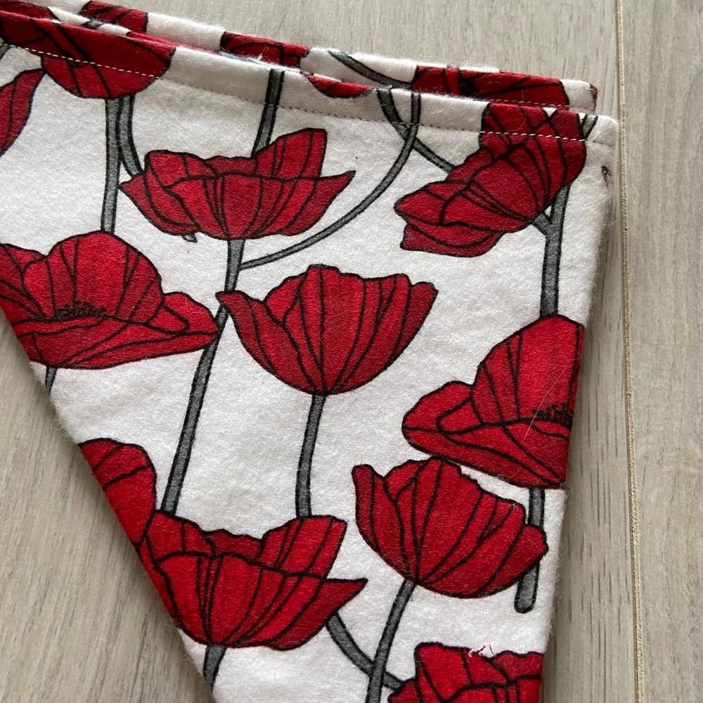 Designer Red Poppies Dog Bandana Size ONE SIZE - 3 Thumbnail