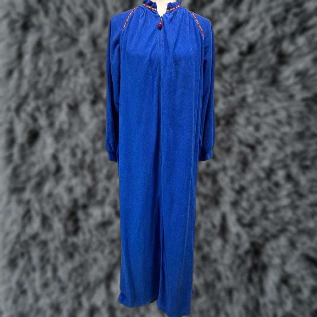 JCPenney VINTAGE JC Penney Nightgown Robe Long Sleepwear Half Zip 70s Blue Medium Mumu USA Womens Size M / US 6-8 / IT 42-44 - 1 Thumbnail