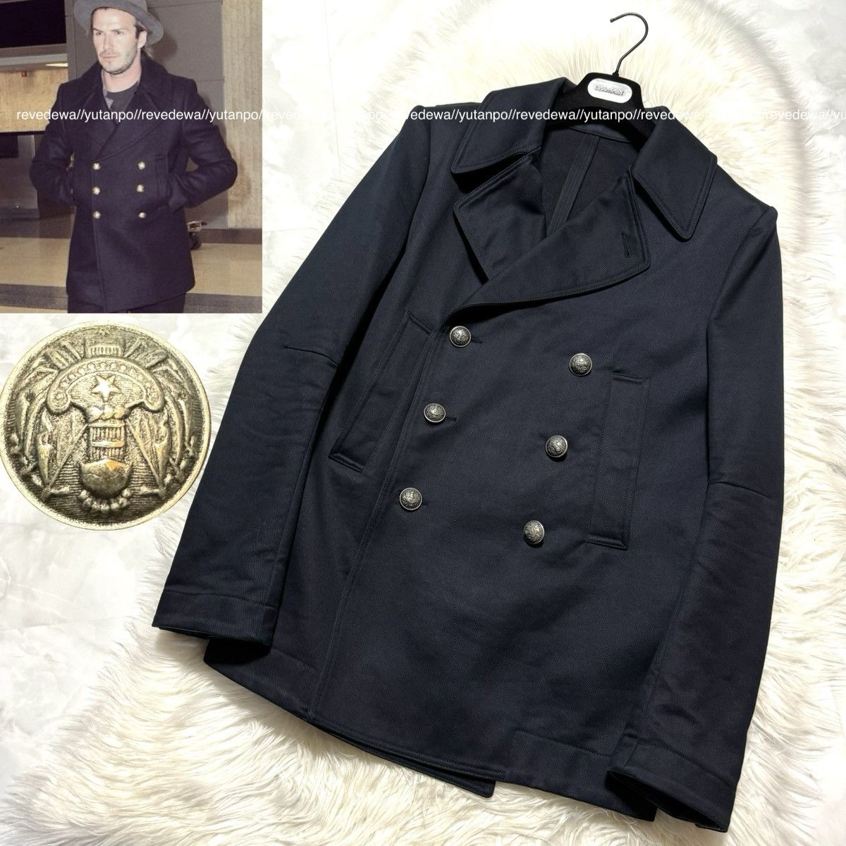 image of Balmain Homme Mesh Leather Switching Pea Coat Jacket in Black, Men's (Size Medium)