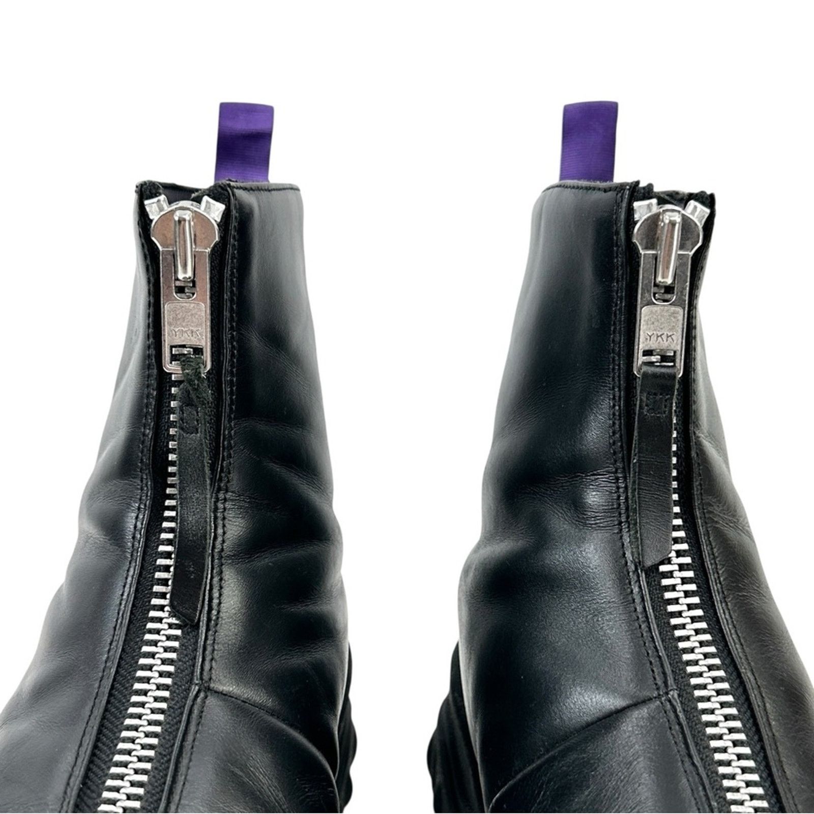 Raven Black Leather Front Zipper Platform Boots in OG box