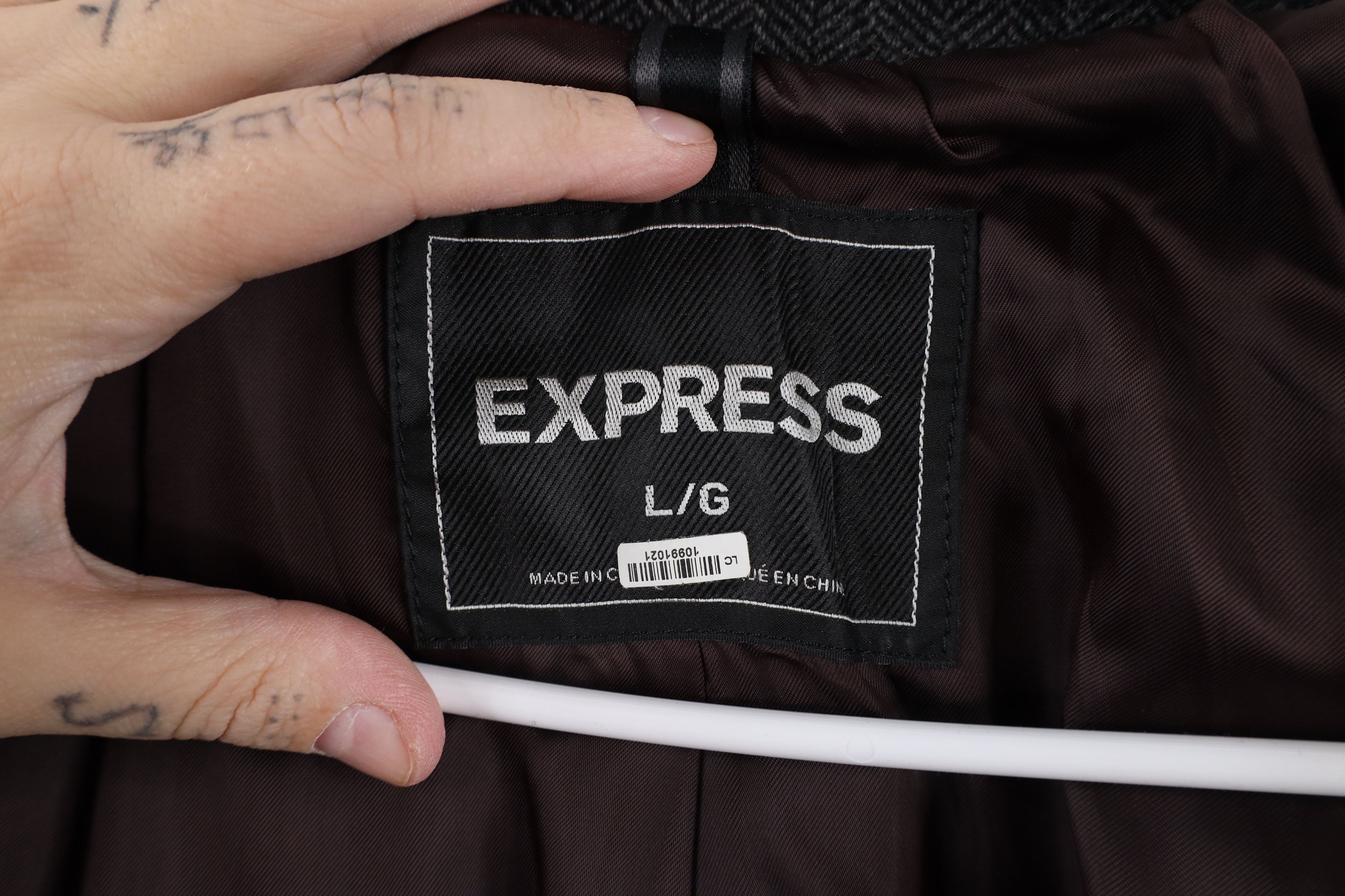 Express × Vintage Express Herringbone Full Zip Overcoat Trench Jacket Gray Size US L / EU 52-54 / 3 - 10 Thumbnail
