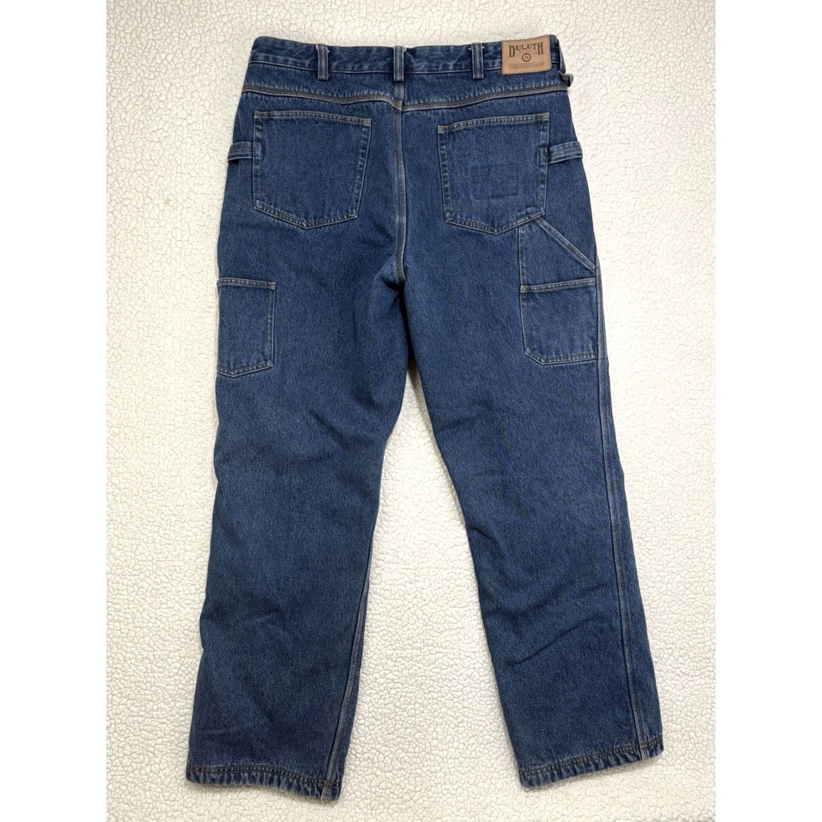 CO Duluth Jeans Mens 40x34 Blue Denim Work Carpenter Straight Lined 5-Pocket Zipper Button Casual Seasonal Regular Mens Size US 40 / EU 56 - 4 Thumbnail