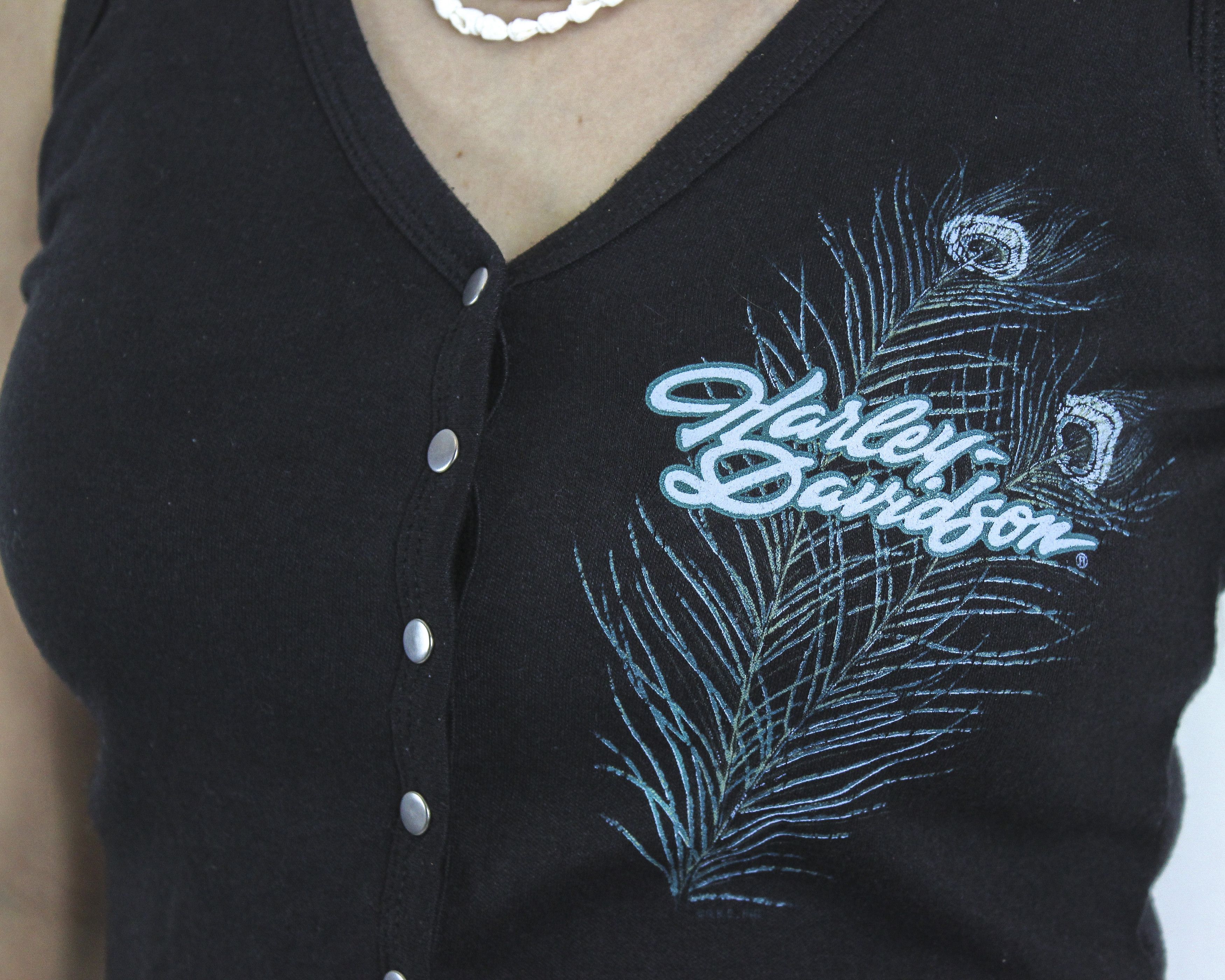 Harley Davidson × Vintage Graphic Print T-Shirt Snap Up Blouse Sleeveless Cotton Tank Size M / US 6-8 / IT 42-44 - 5 Thumbnail