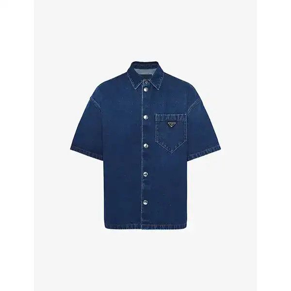 Padded Faded-Wash Boxy-Fit Denim Shirt