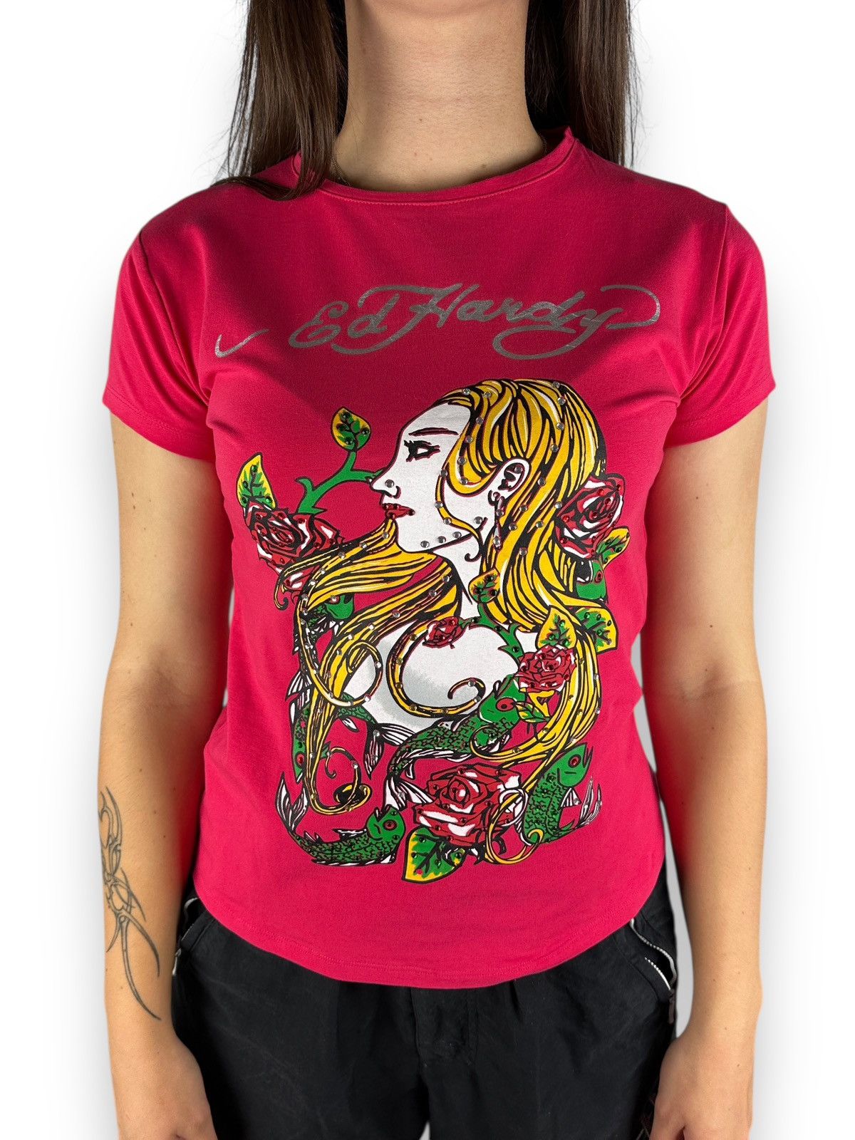 Ed Hardy Vintage Y2K Ed Hardy By Christian Audigier Pink T-Shirt Size XS / US 0-2 / IT 36-38 - 2 Thumbnail