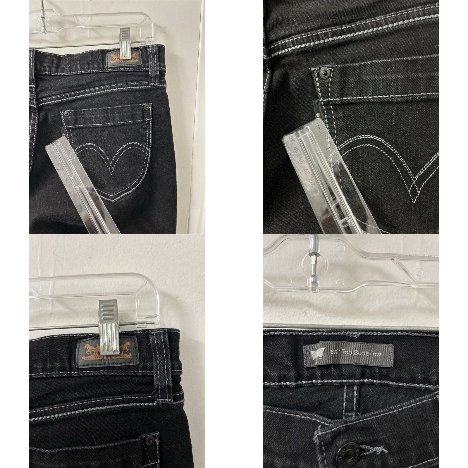 Levi's Levis 524 Too Superlow Jeans Slim Fit Black Contrast Stitching VTG Y2K Womens 13 Size 24" / US 00 / IT 34 - 8 Thumbnail