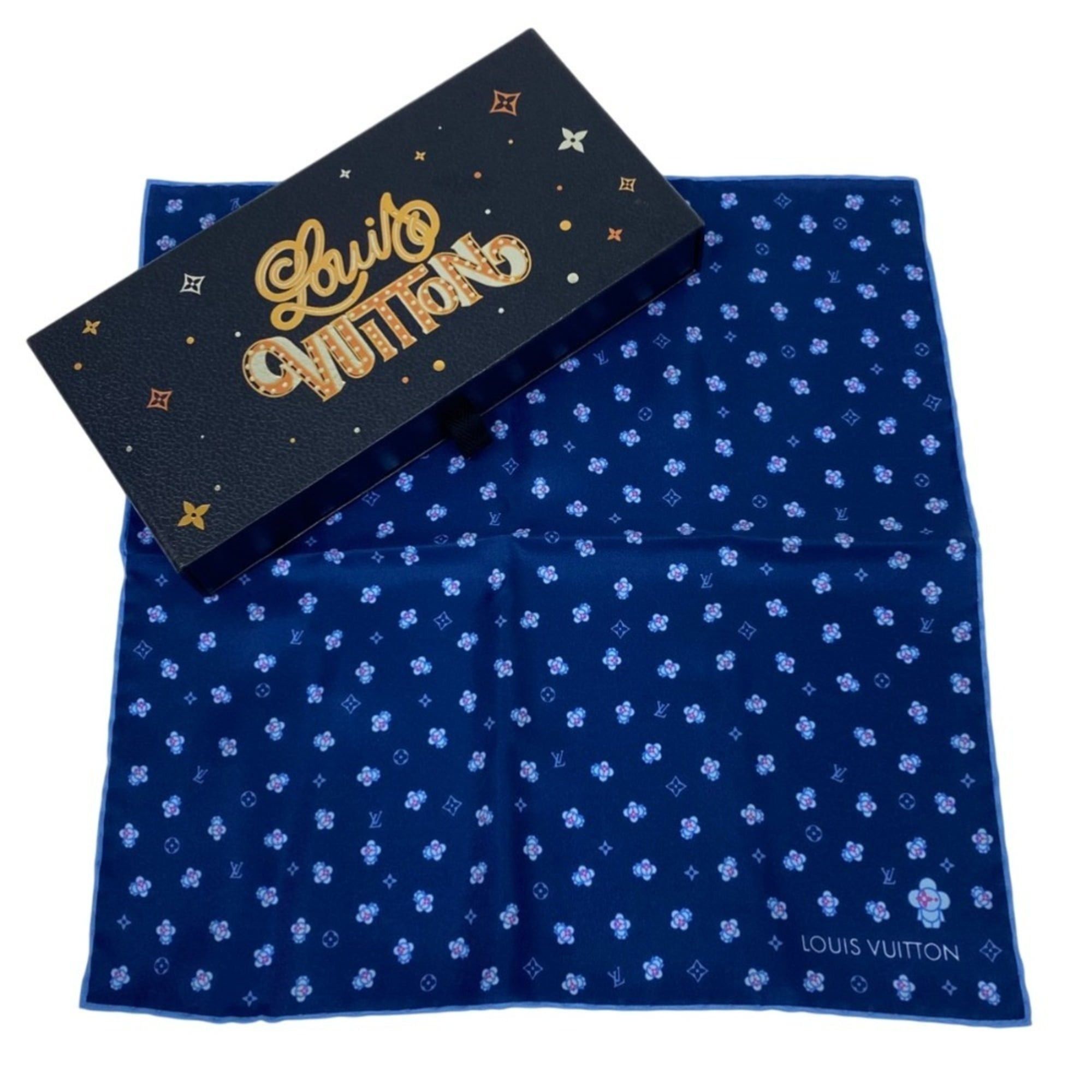 Louis Vuitton LOUIS VUITTON Vivienne Swing Handkerchief Scarf Muffler Pocket Square M78203 Navy Men's Women's Size ONE SIZE - 1 Thumbnail