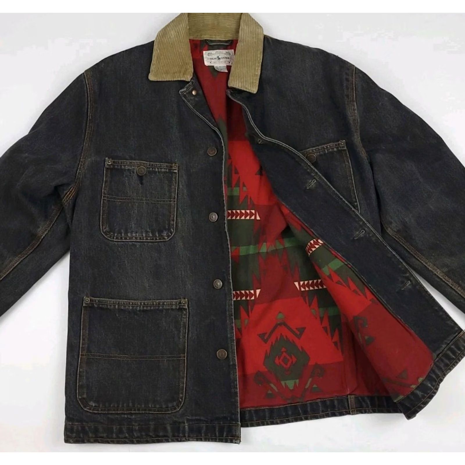 Ralph Lauren Vintage Polo Ralph Lauren Jacket M Denim Aztec Lined Barn Chore Country Rare RL Size M / US 6-8 / IT 42-44 - 3 Thumbnail