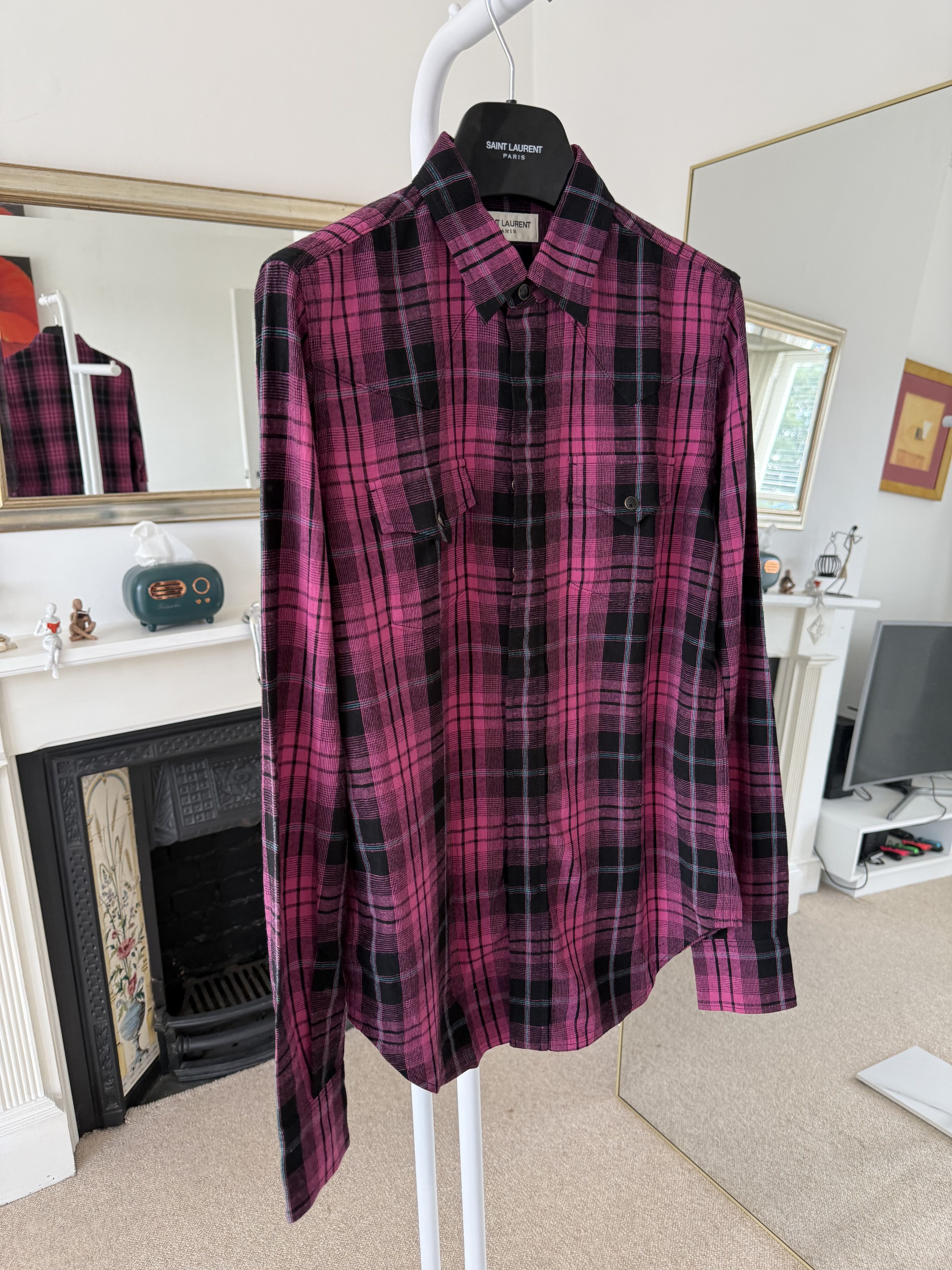 Saint Laurent Paris Saint Laurent Pink Check Shirt Size US S / EU 44-46 / 1 - 3 Thumbnail